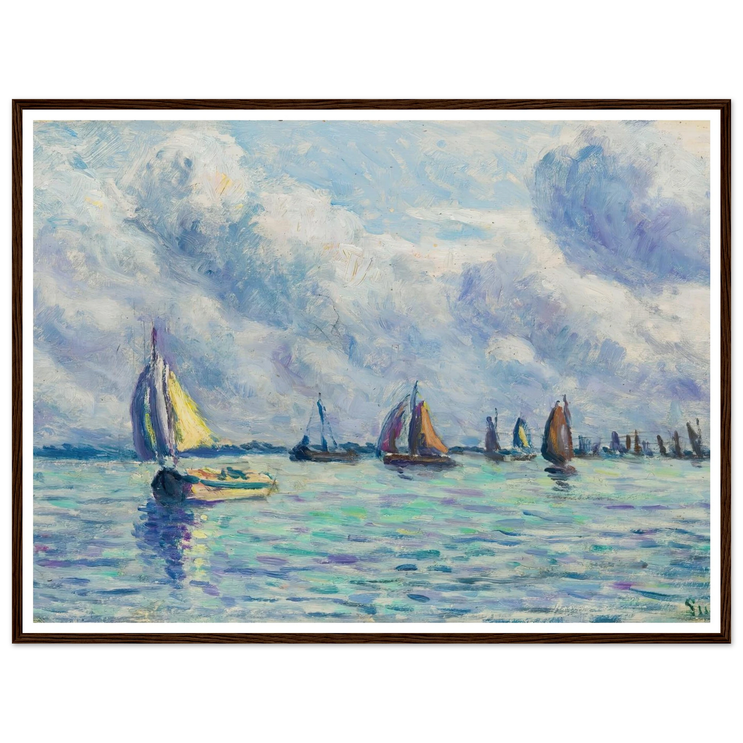 Bateaux Sur La Meuse À Rotterdam (1909) Art Print | Maximilien Luce - Framed Poster - 30x40 cm / 12x16″ - Black frame