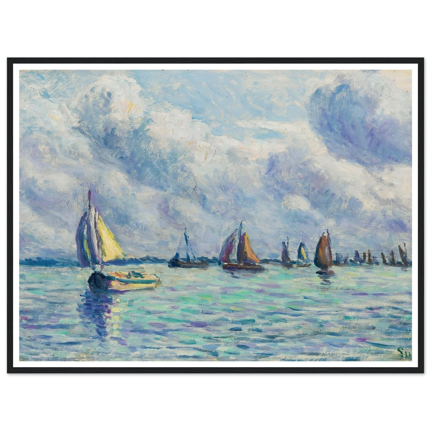 Bateaux Sur La Meuse À Rotterdam (1909) Art Print | Maximilien Luce - Framed Poster - 30x40 cm / 12x16″ - Black frame