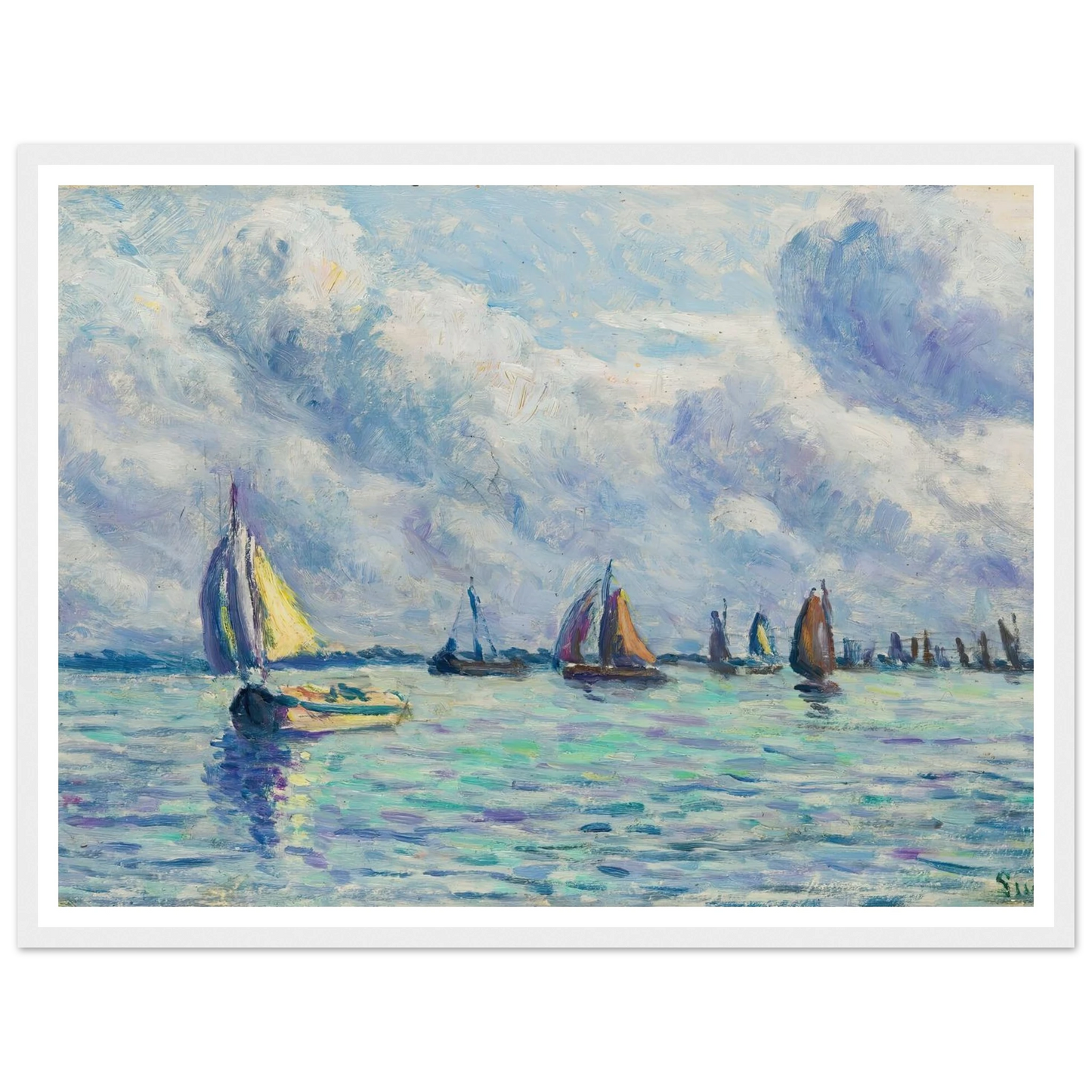 Bateaux Sur La Meuse À Rotterdam (1909) Art Print | Maximilien Luce - Framed Poster - 30x40 cm / 12x16″ - Black frame
