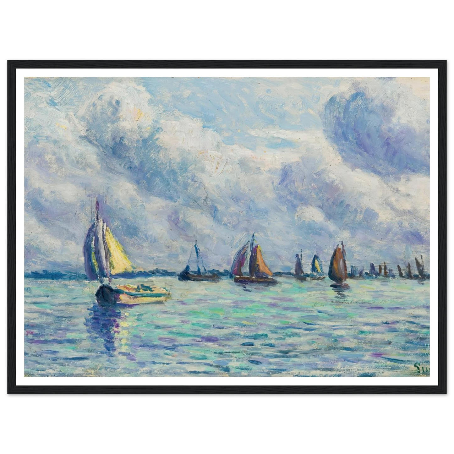 Bateaux Sur La Meuse À Rotterdam (1909) Art Print | Maximilien Luce - Framed Poster - 30x40 cm / 12x16″ - Black frame