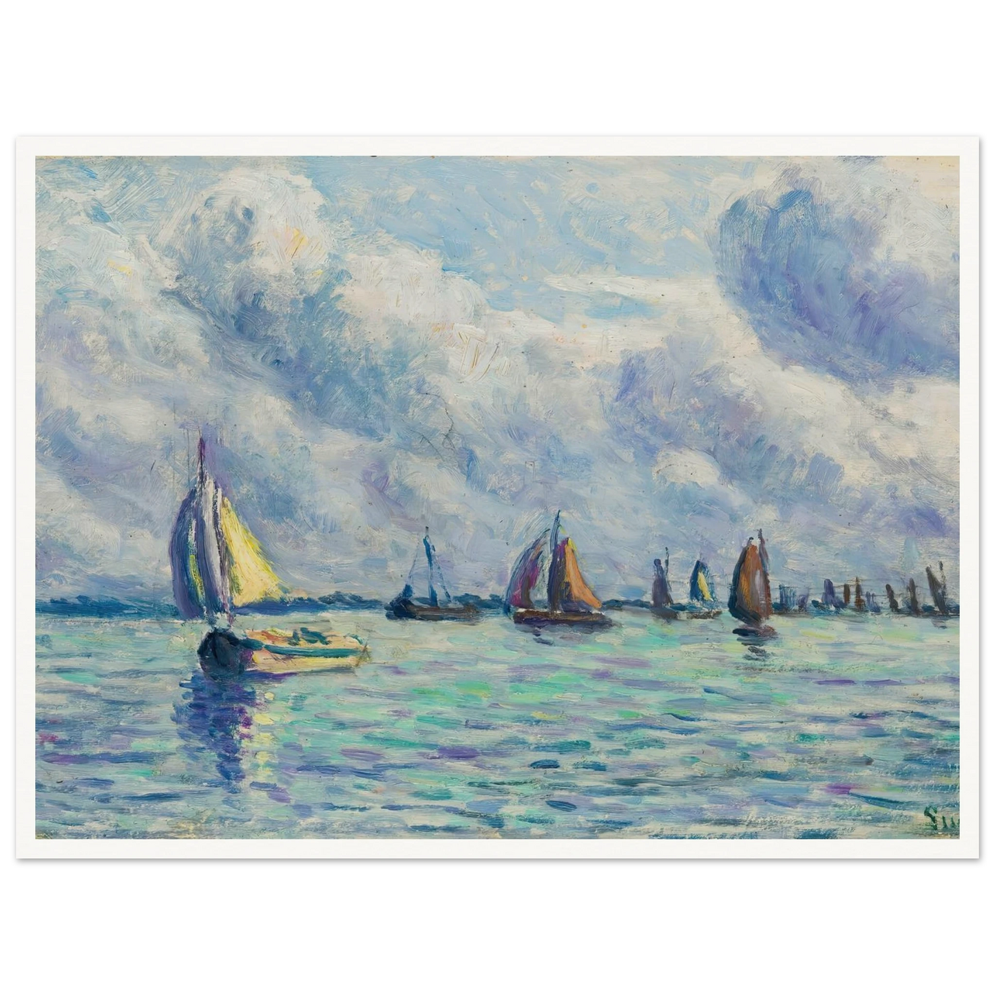 Bateaux Sur La Meuse À Rotterdam (1909) Art Print | Maximilien Luce - Framed Poster - 30x40 cm / 12x16″ - Black frame