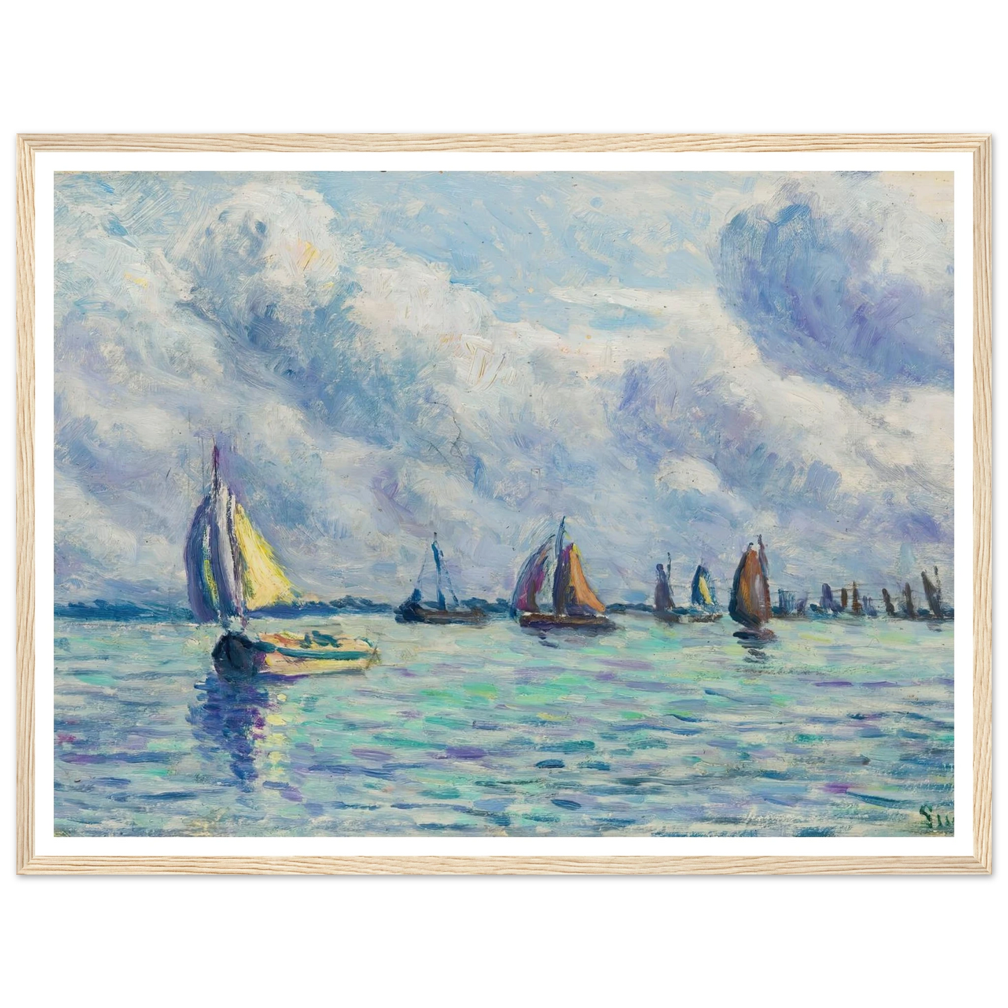 Bateaux Sur La Meuse À Rotterdam (1909) Art Print | Maximilien Luce - Framed Poster - 30x40 cm / 12x16″ - Black frame
