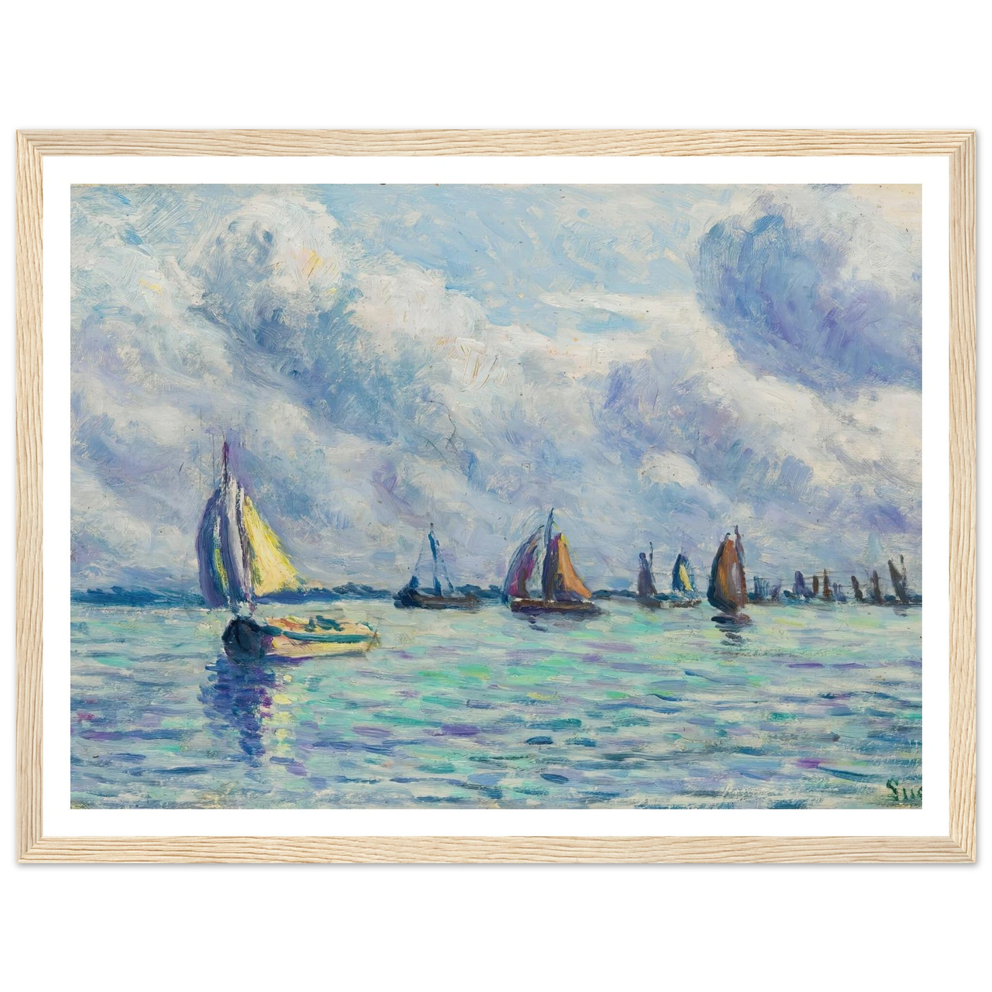 Bateaux Sur La Meuse À Rotterdam (1909) Art Print | Maximilien Luce - Framed Poster - 30x40 cm / 12x16″ - Black frame