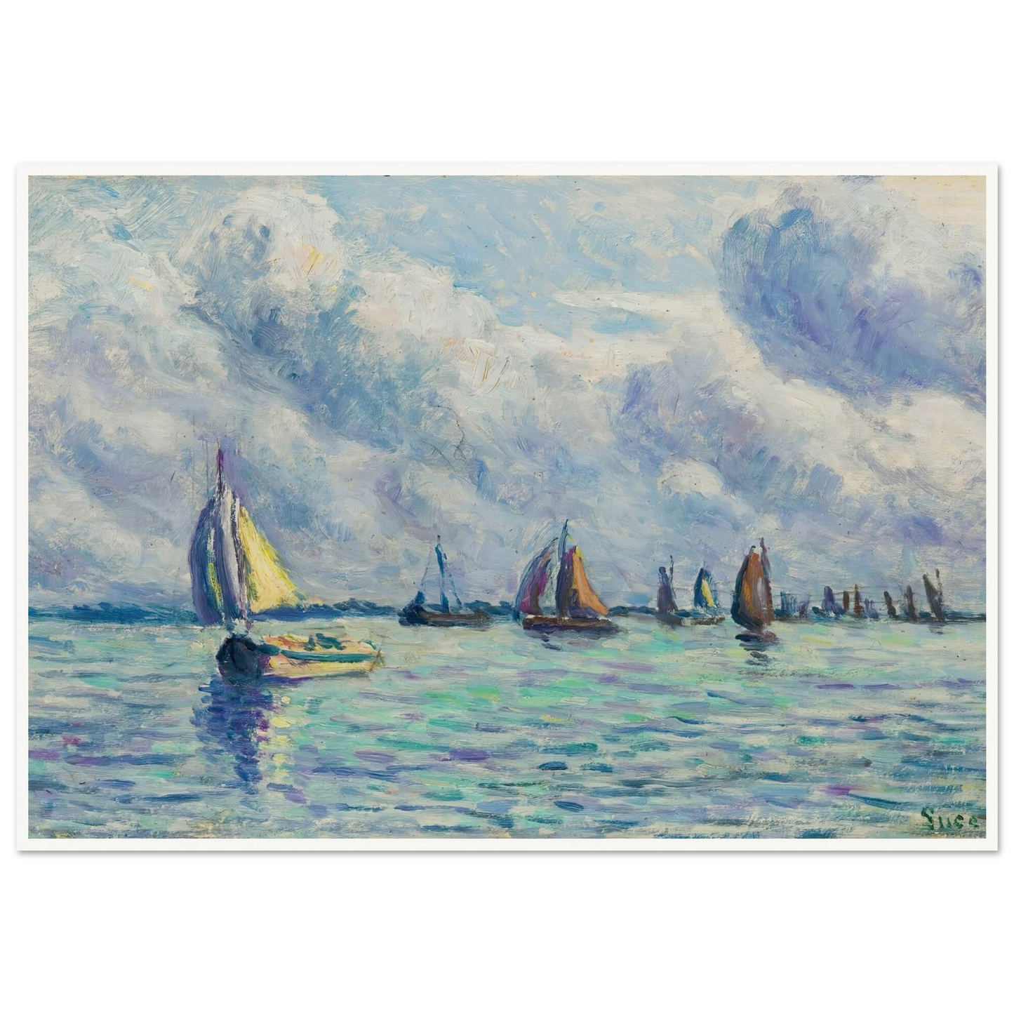 Bateaux Sur La Meuse À Rotterdam (1909) Art Print | Maximilien Luce - Framed Poster - 30x40 cm / 12x16″ - Black frame