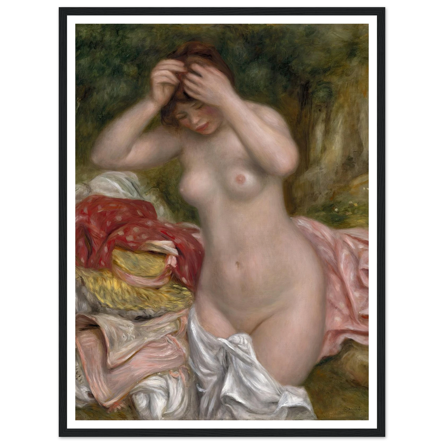 Bather Arranging Her Hair (1893) Art Print | Pierre Auguste Renoir - Framed Poster - 30x40 cm / 12x16″ - Black frame