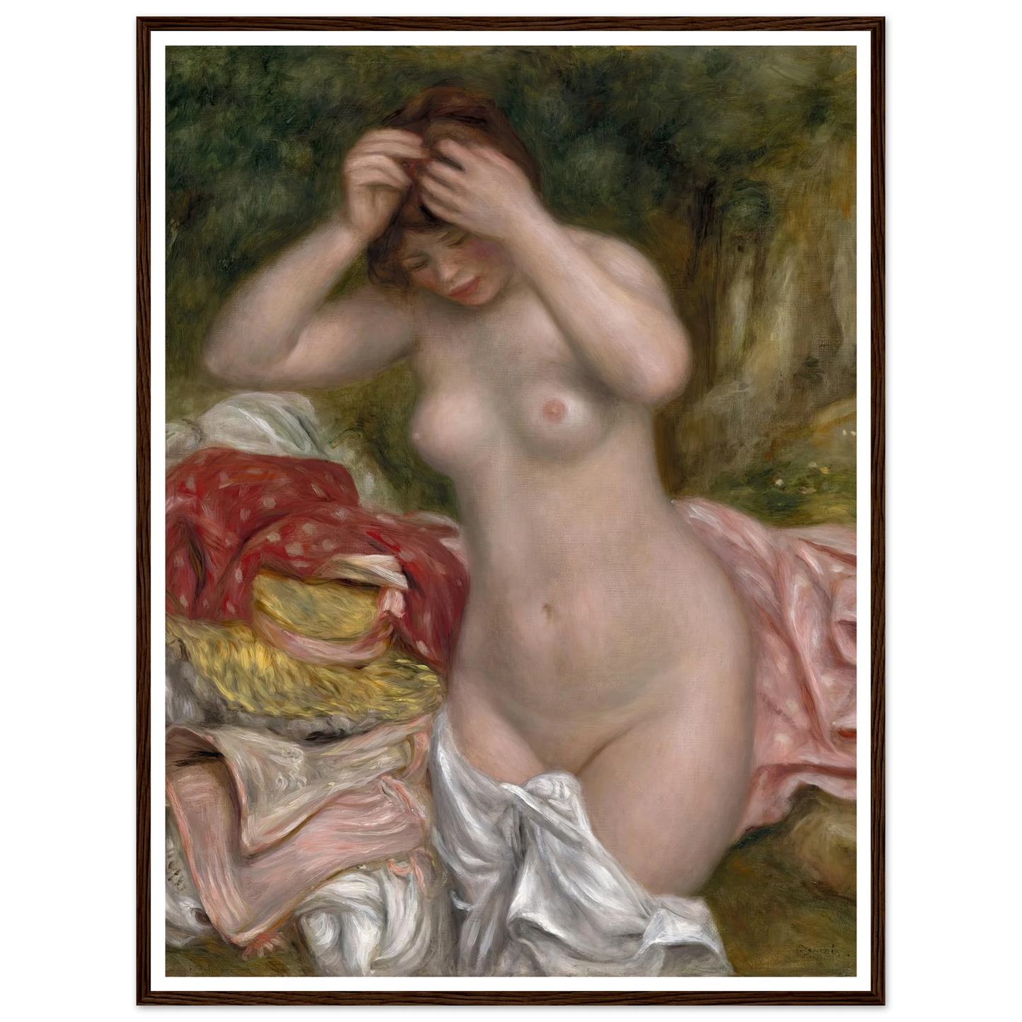 Bather Arranging Her Hair (1893) Art Print | Pierre Auguste Renoir - Framed Poster - 30x40 cm / 12x16″ - Black frame