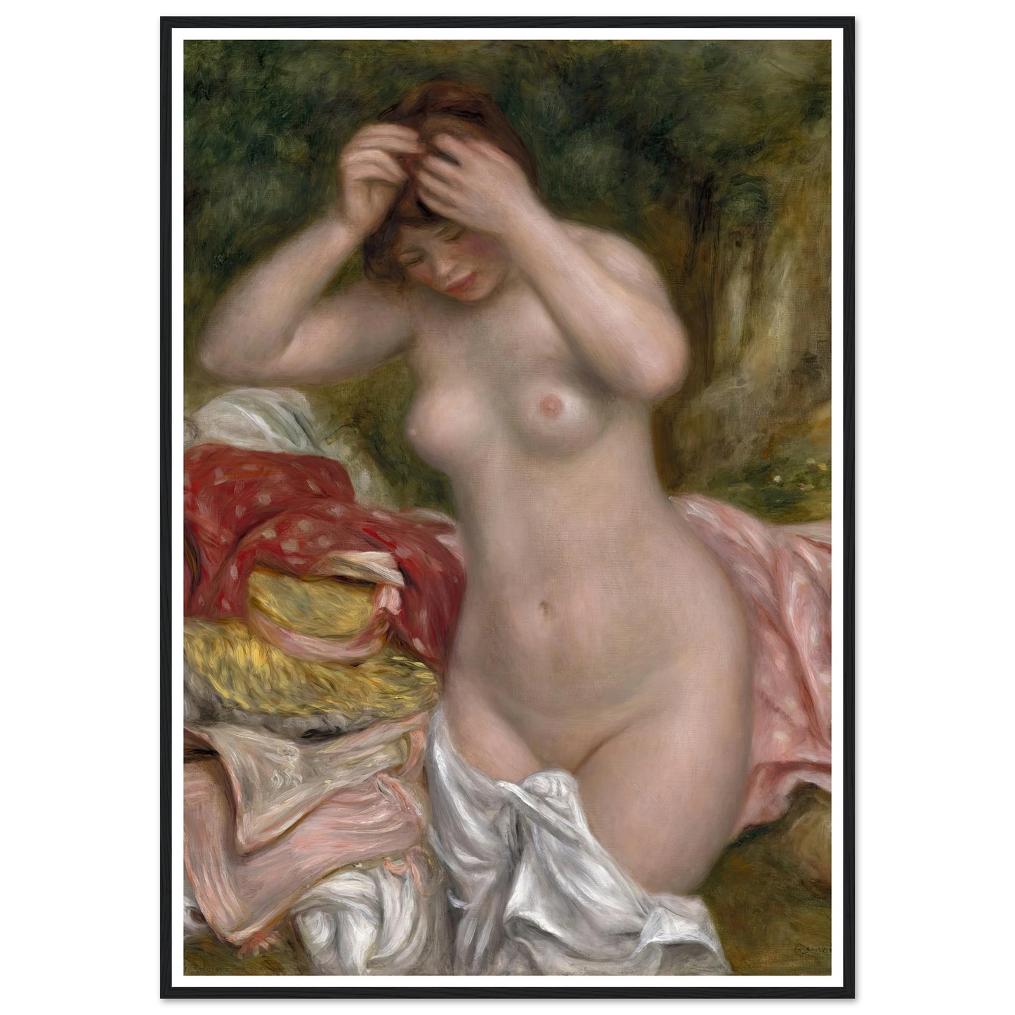 Bather Arranging Her Hair (1893) Art Print | Pierre Auguste Renoir - Framed Poster - 30x40 cm / 12x16″ - Black frame