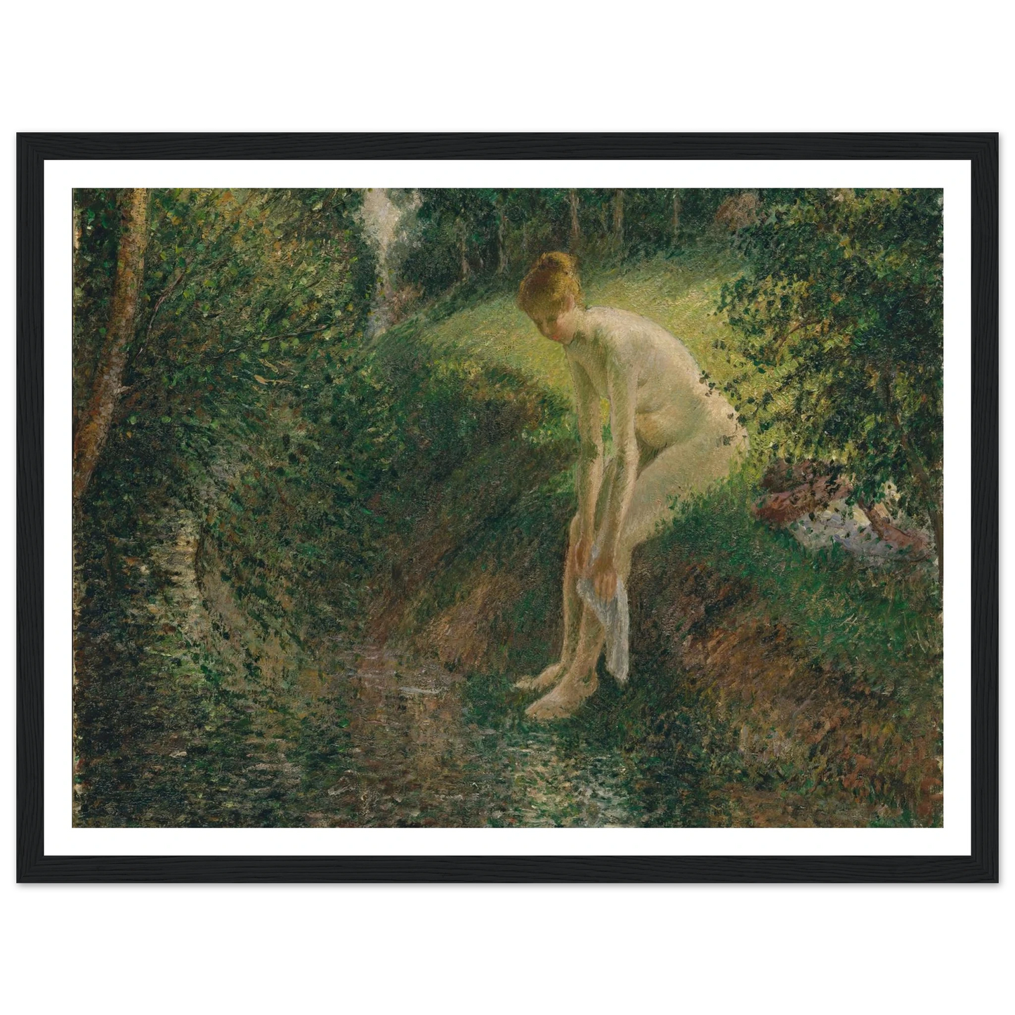 Bather in the Woods (1895) Art Print | Camille Pissarro - Framed Poster - 30x40 cm / 12x16″ - Black frame