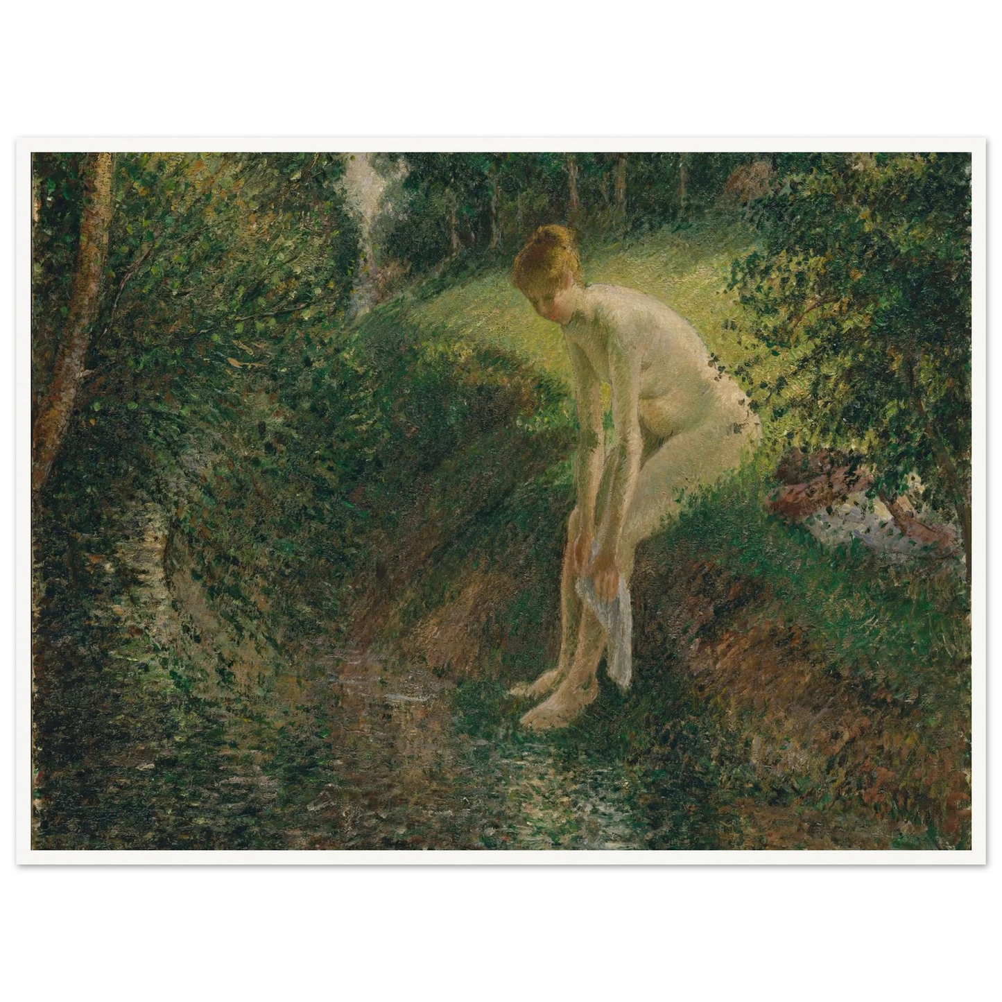 Bather in the Woods (1895) Art Print | Camille Pissarro - Framed Poster - 30x40 cm / 12x16″ - Black frame