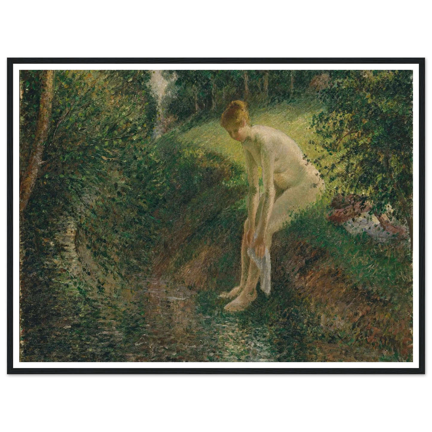 Bather in the Woods (1895) Art Print | Camille Pissarro - Framed Poster - 30x40 cm / 12x16″ - Black frame