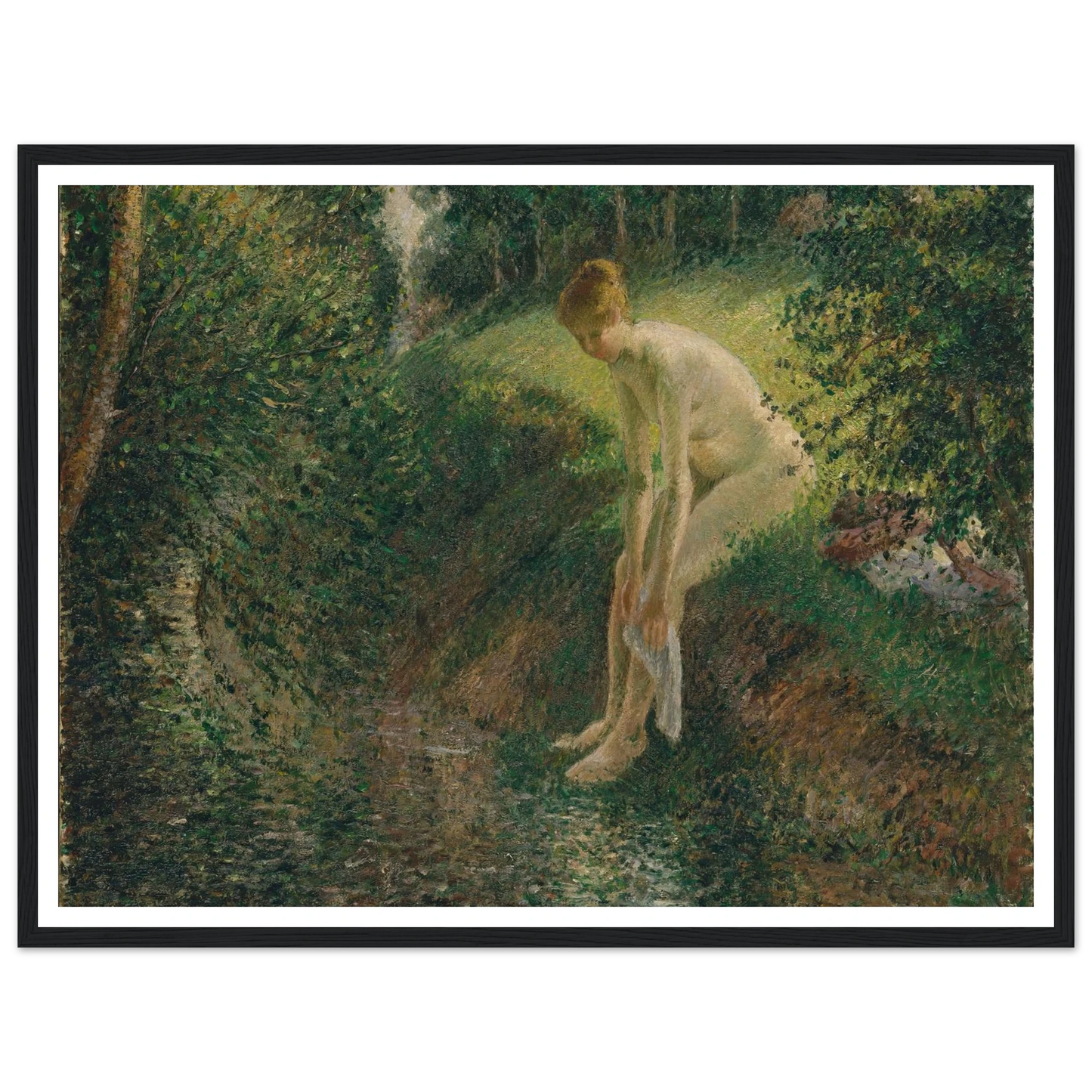 Bather in the Woods (1895) Art Print | Camille Pissarro - Framed Poster - 30x40 cm / 12x16″ - Black frame