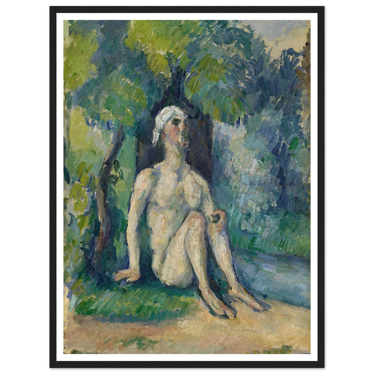 Bathers Sitting On The Water (1876) Art Print | Paul Cezanne - Framed Poster - 30x40 cm / 12x16″ - Black frame