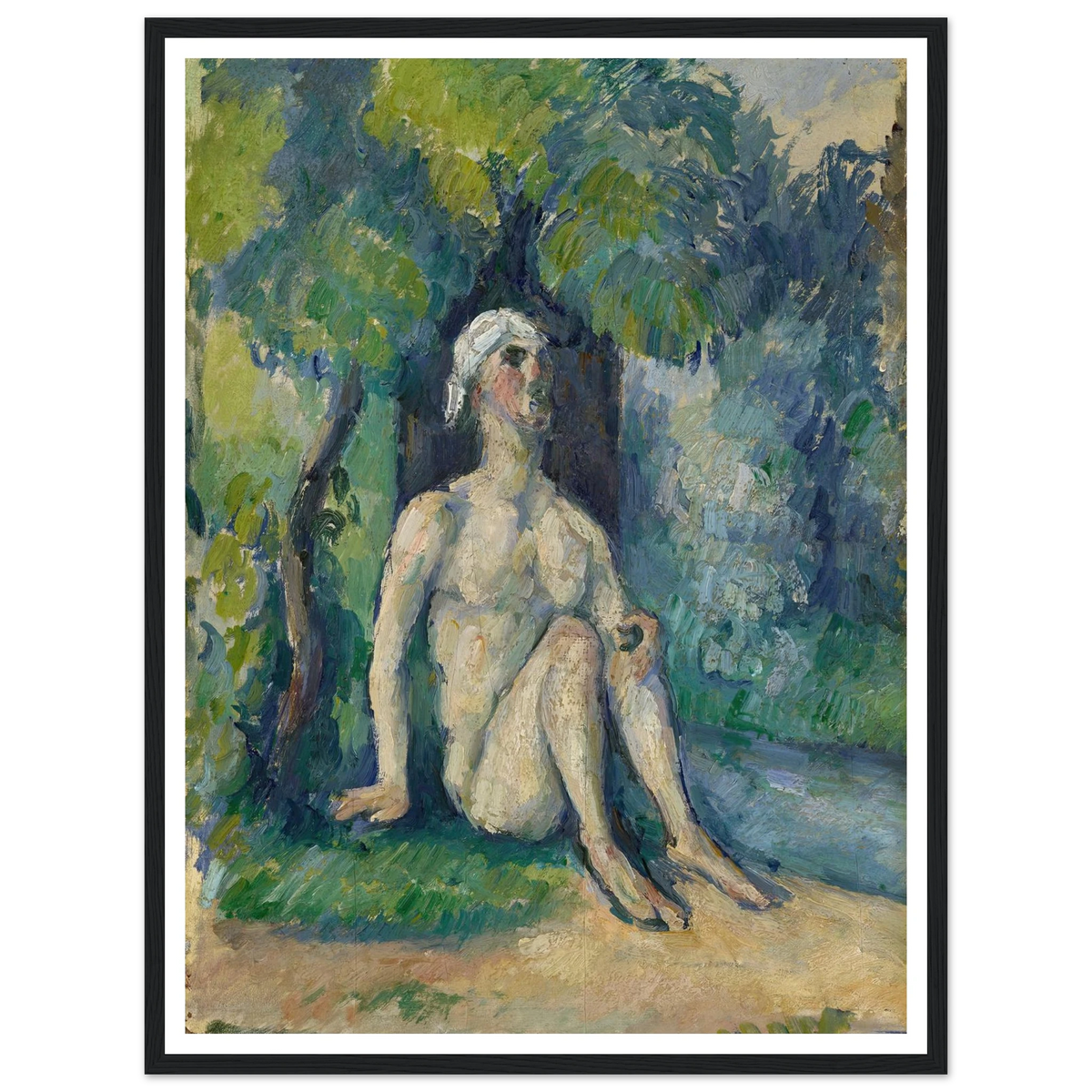 Bathers Sitting On The Water (1876) Art Print | Paul Cezanne - Framed Poster - 30x40 cm / 12x16″ - Black frame