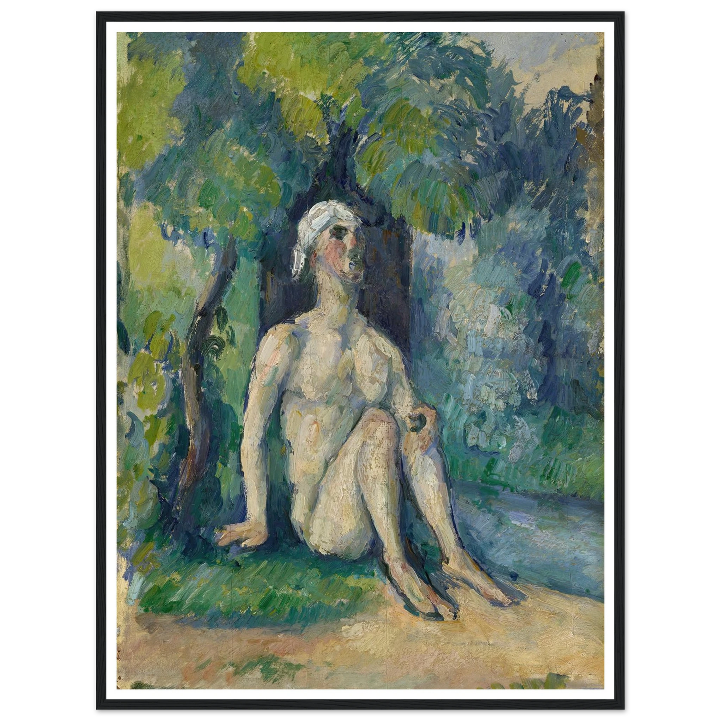 Bathers Sitting On The Water (1876) Art Print | Paul Cezanne - Framed Poster - 30x40 cm / 12x16″ - Black frame