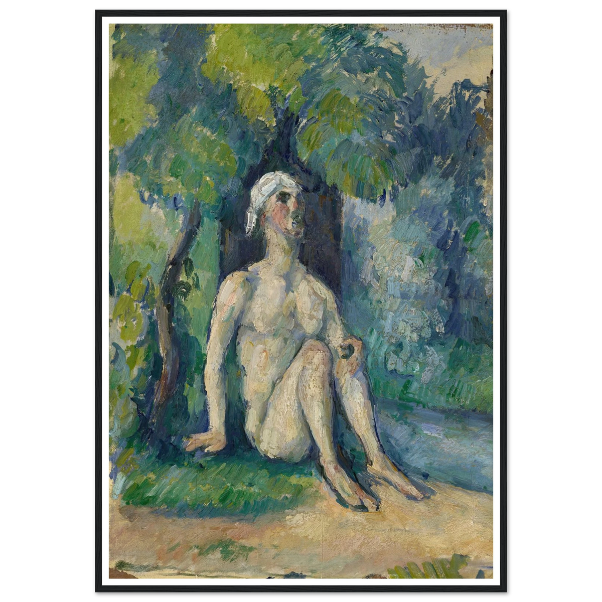 Bathers Sitting On The Water (1876) Art Print | Paul Cezanne - Framed Poster - 30x40 cm / 12x16″ - Black frame