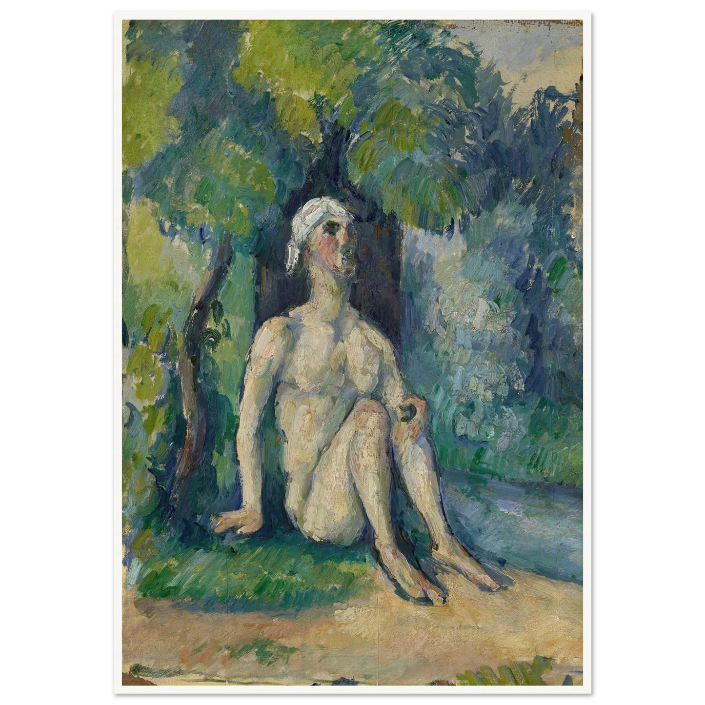 Bathers Sitting On The Water (1876) Art Print | Paul Cezanne - Framed Poster - 30x40 cm / 12x16″ - Black frame