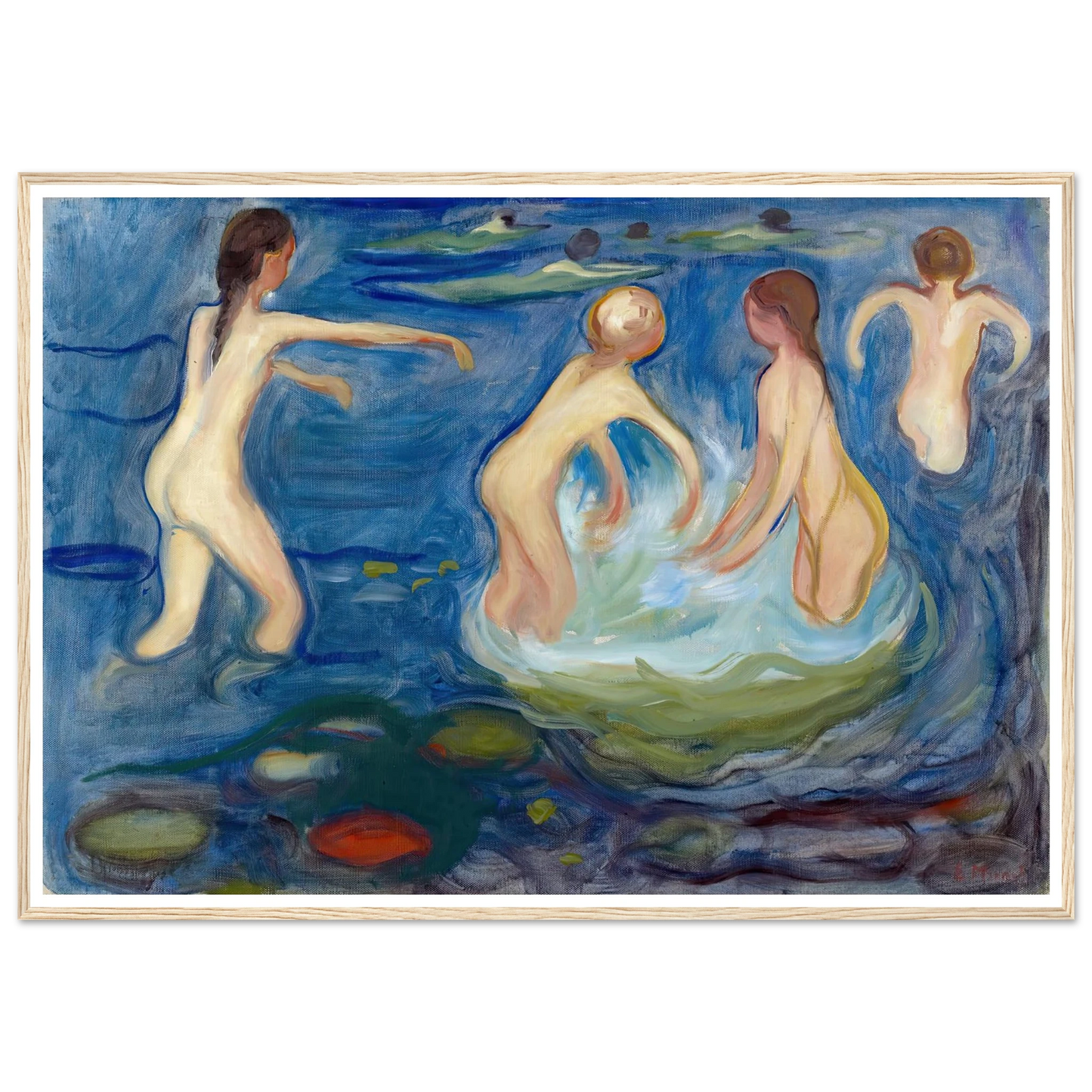 Bathing Girls (1897–99) Art Print | Edvard Munch - Framed Poster - 30x40 cm / 12x16″ - Black frame