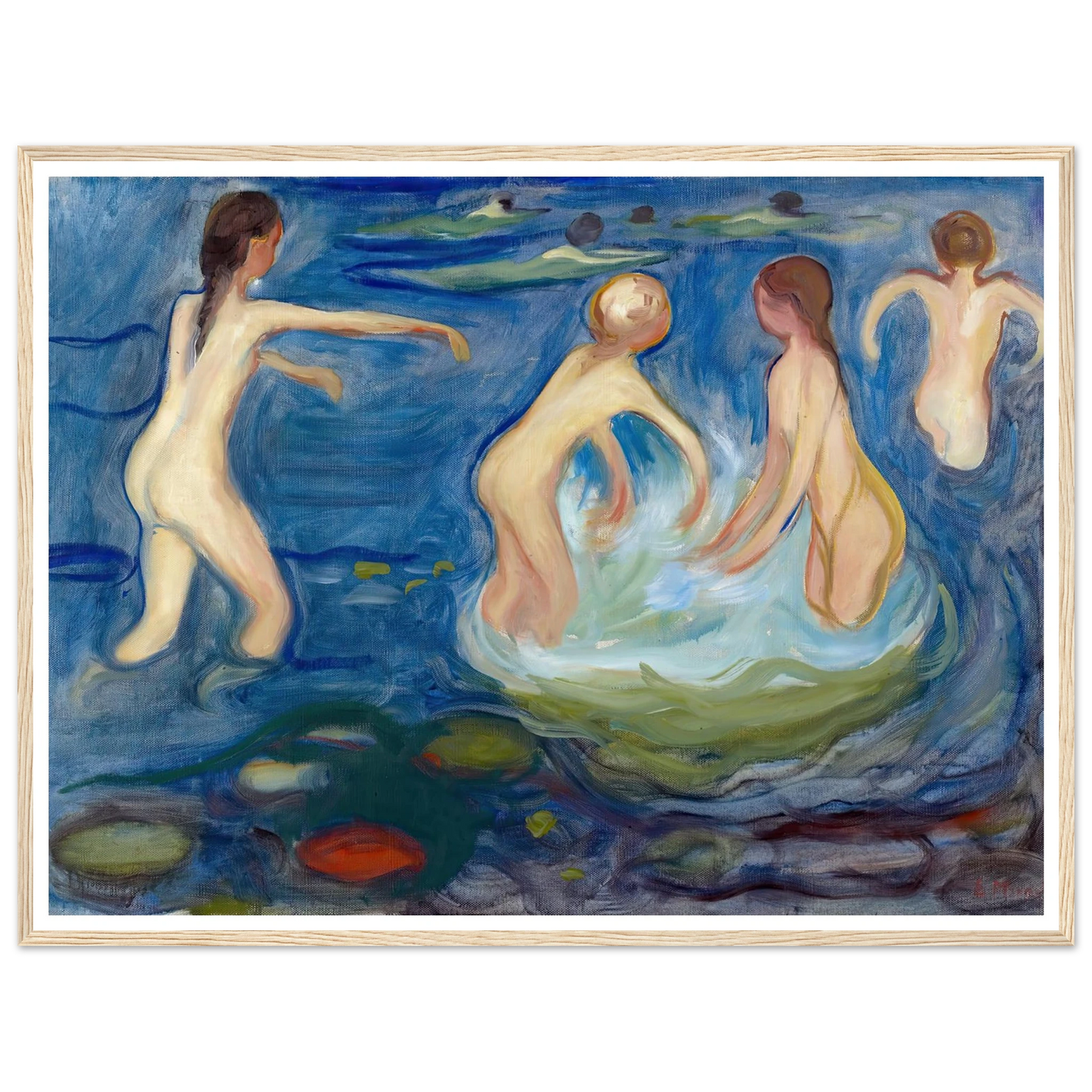 Bathing Girls (1897–99) Art Print | Edvard Munch - Framed Poster - 30x40 cm / 12x16″ - Black frame