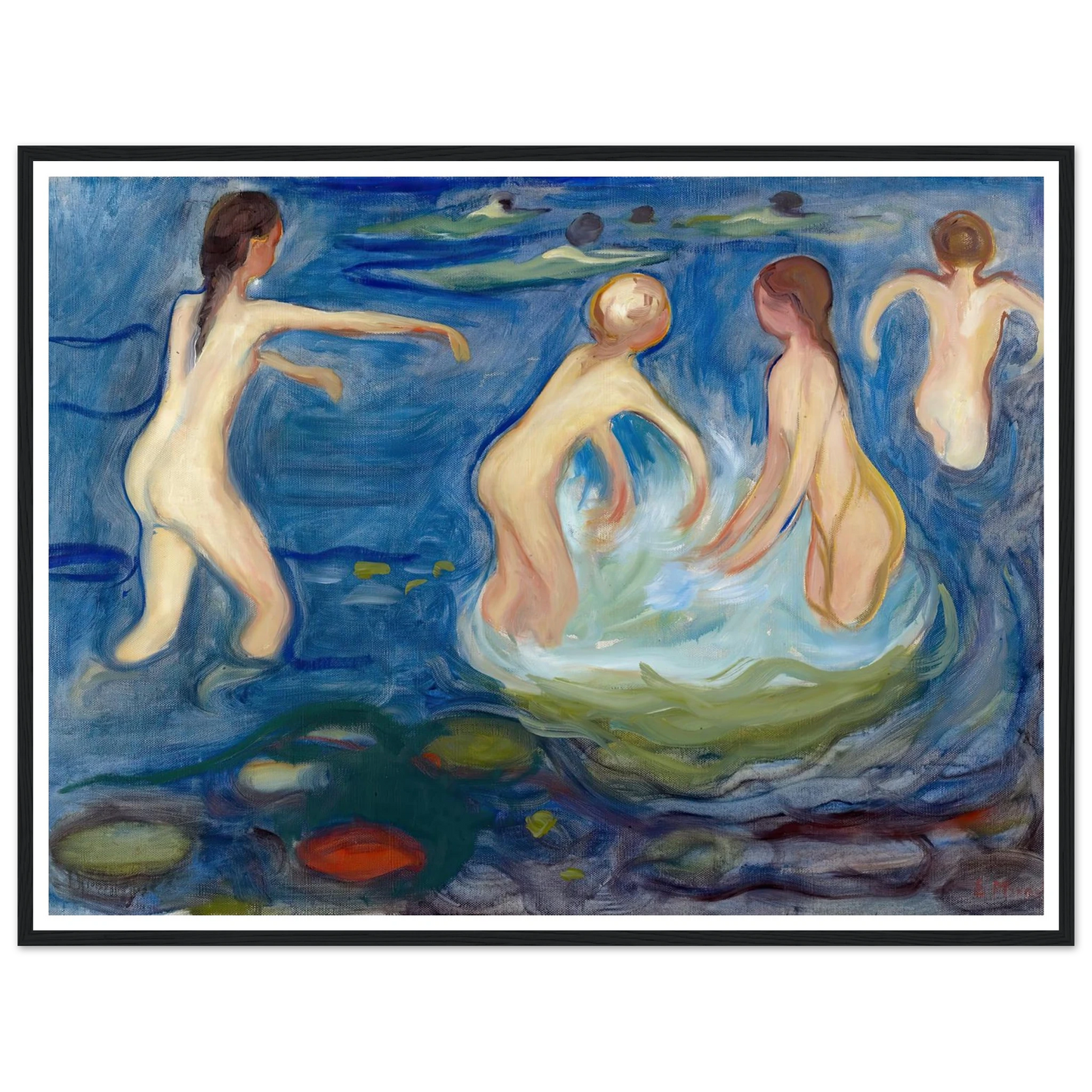 Bathing Girls (1897–99) Art Print | Edvard Munch - Framed Poster - 30x40 cm / 12x16″ - Black frame