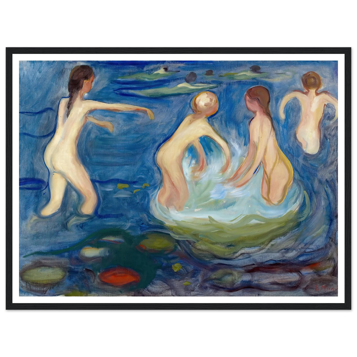 Bathing Girls (1897–99) Art Print | Edvard Munch - Framed Poster - 30x40 cm / 12x16″ - Black frame