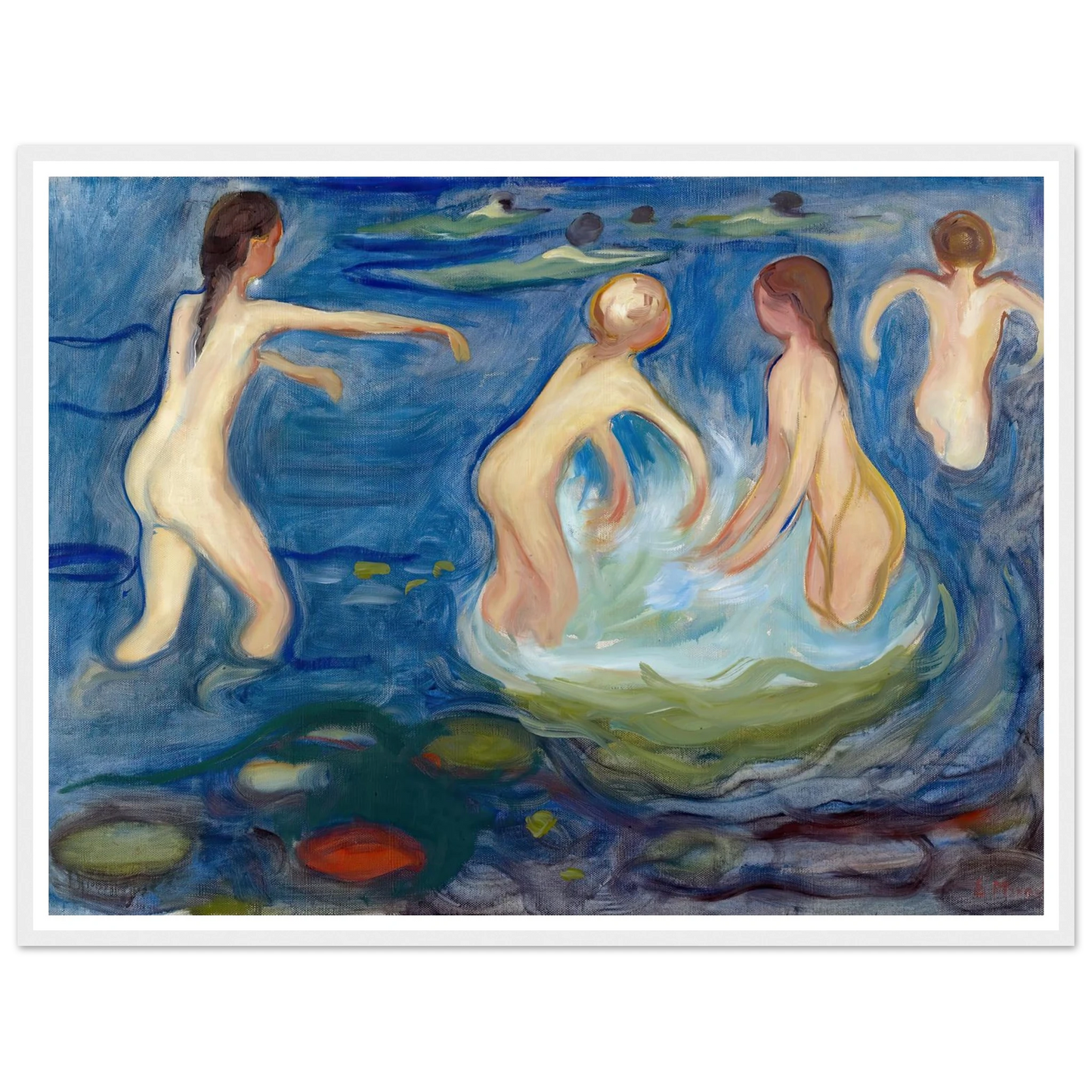 Bathing Girls (1897–99) Art Print | Edvard Munch - Framed Poster - 30x40 cm / 12x16″ - Black frame