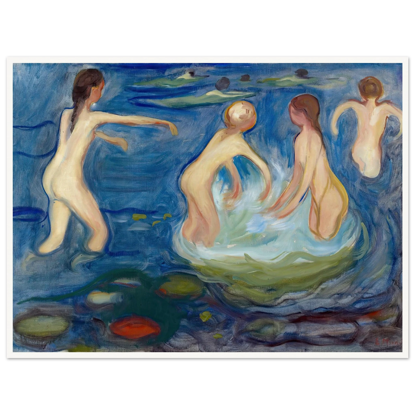 Bathing Girls (1897–99) Art Print | Edvard Munch - Framed Poster - 30x40 cm / 12x16″ - Black frame