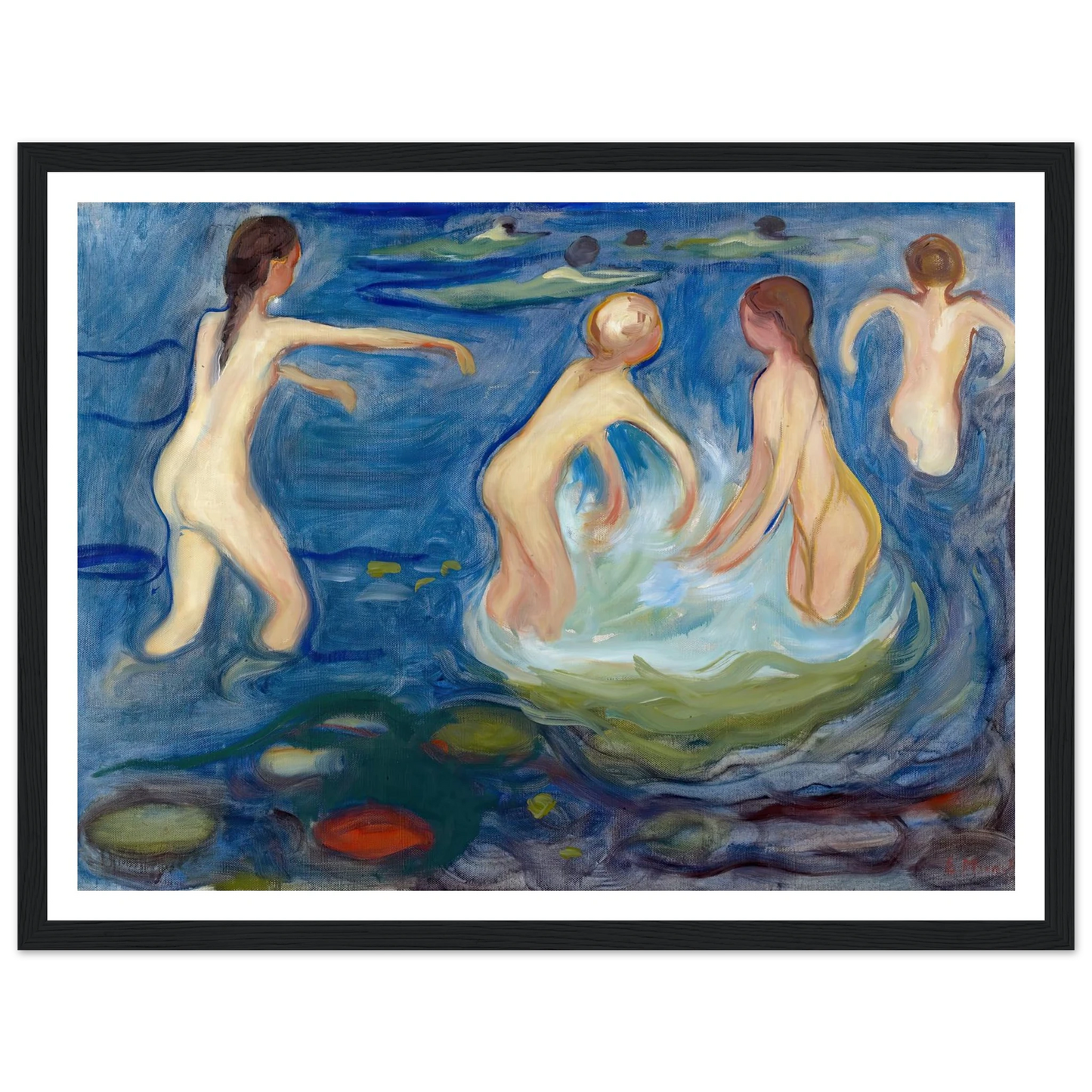 Bathing Girls (1897–99) Art Print | Edvard Munch - Framed Poster - 30x40 cm / 12x16″ - Black frame
