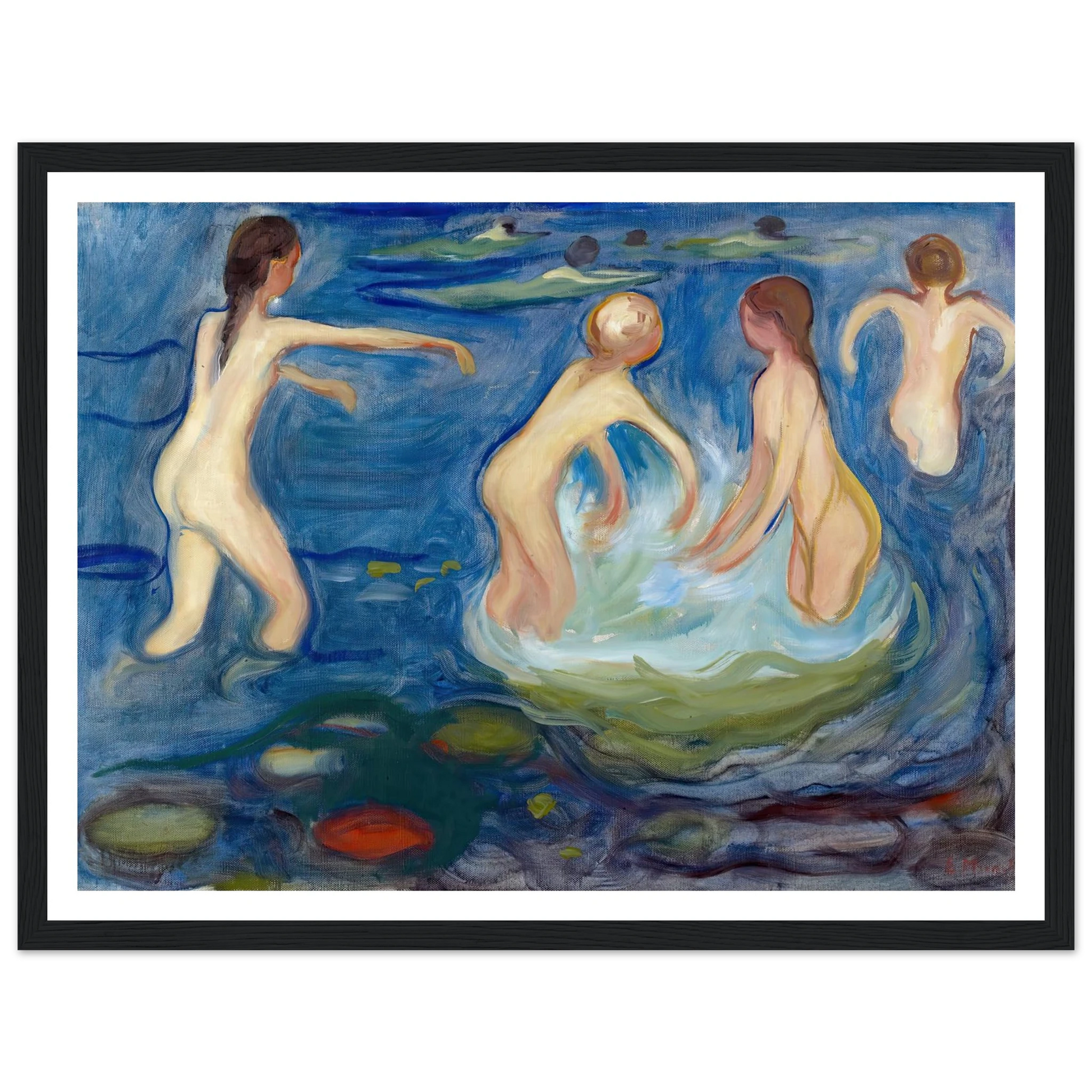 Bathing Girls (1897–99) Art Print | Edvard Munch - Framed Poster - 30x40 cm / 12x16″ - Black frame