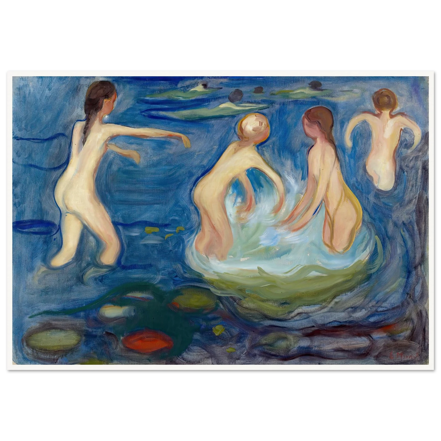 Bathing Girls (1897–99) Art Print | Edvard Munch - Framed Poster - 30x40 cm / 12x16″ - Black frame