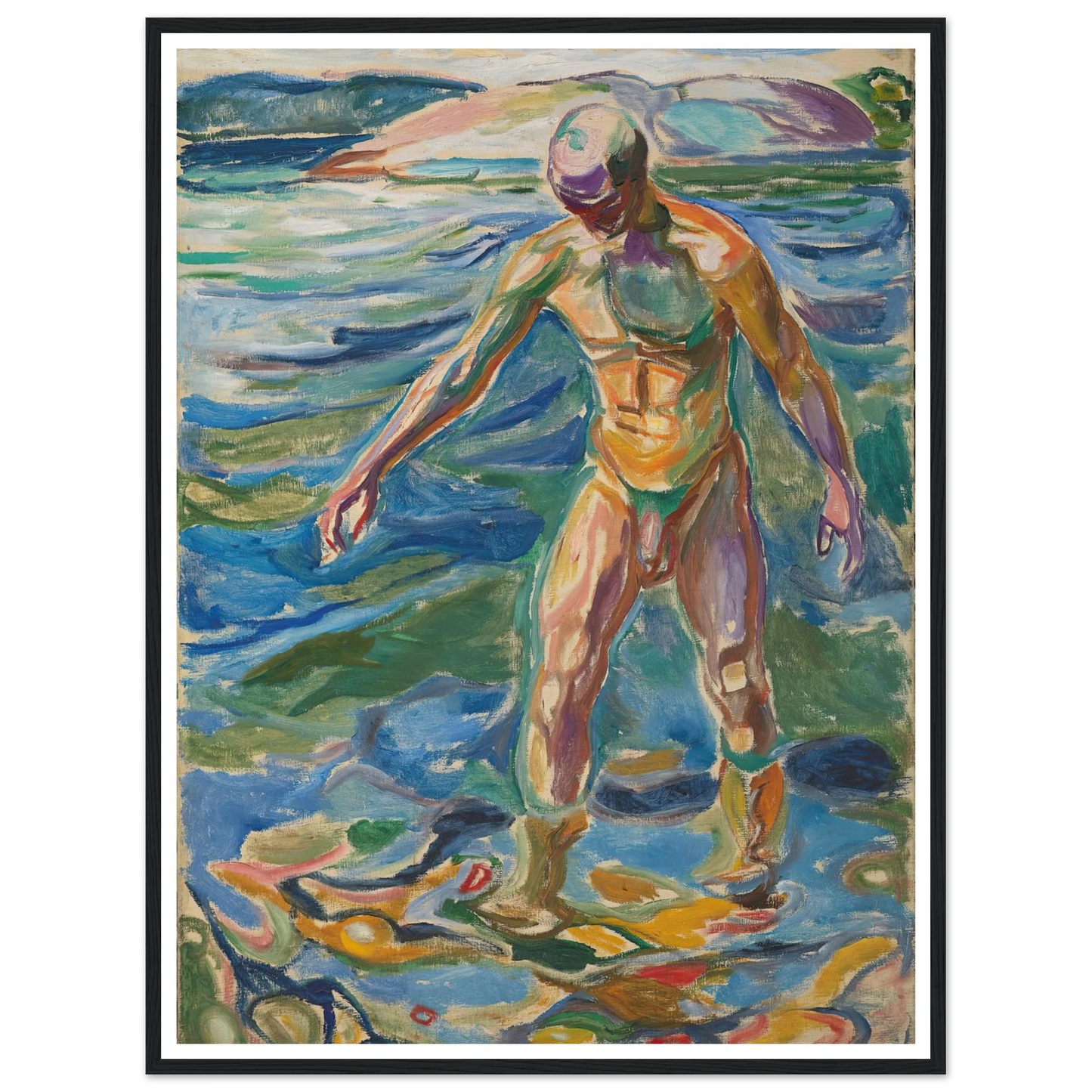Bathing Man (1918) Art Print | Edvard Munch - Framed Poster - 30x40 cm / 12x16″ - Black frame