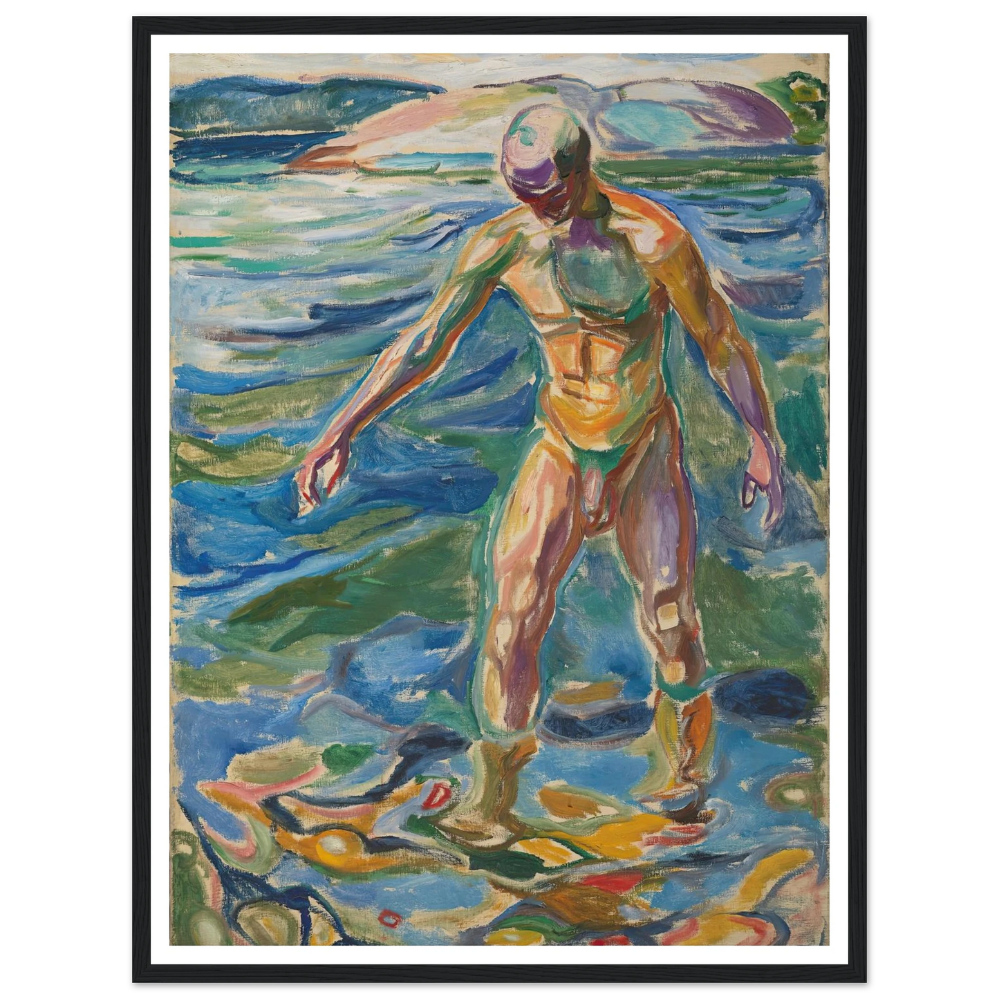 Bathing Man (1918) Art Print | Edvard Munch - Framed Poster - 30x40 cm / 12x16″ - Black frame