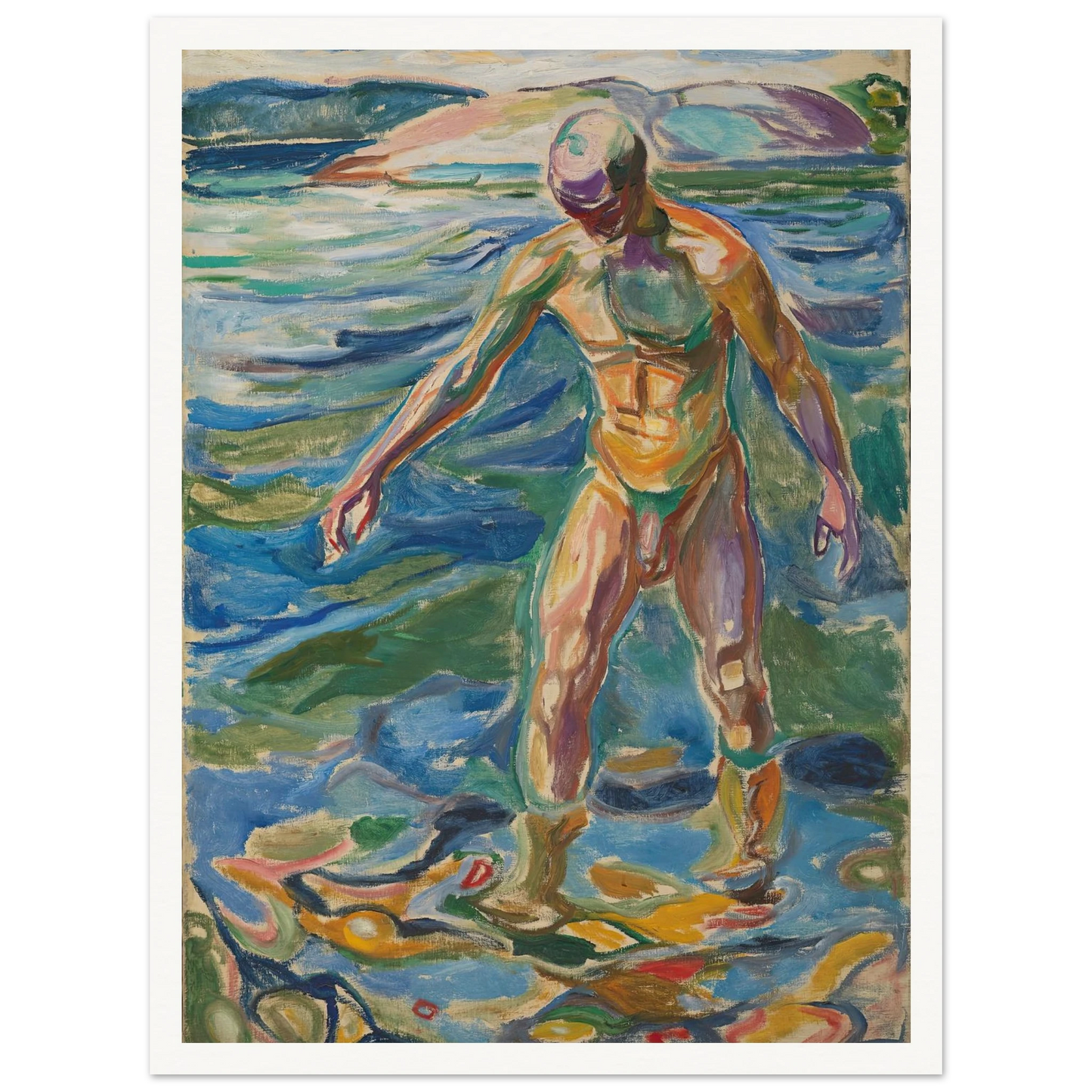 Bathing Man (1918) Art Print | Edvard Munch - Framed Poster - 30x40 cm / 12x16″ - Black frame