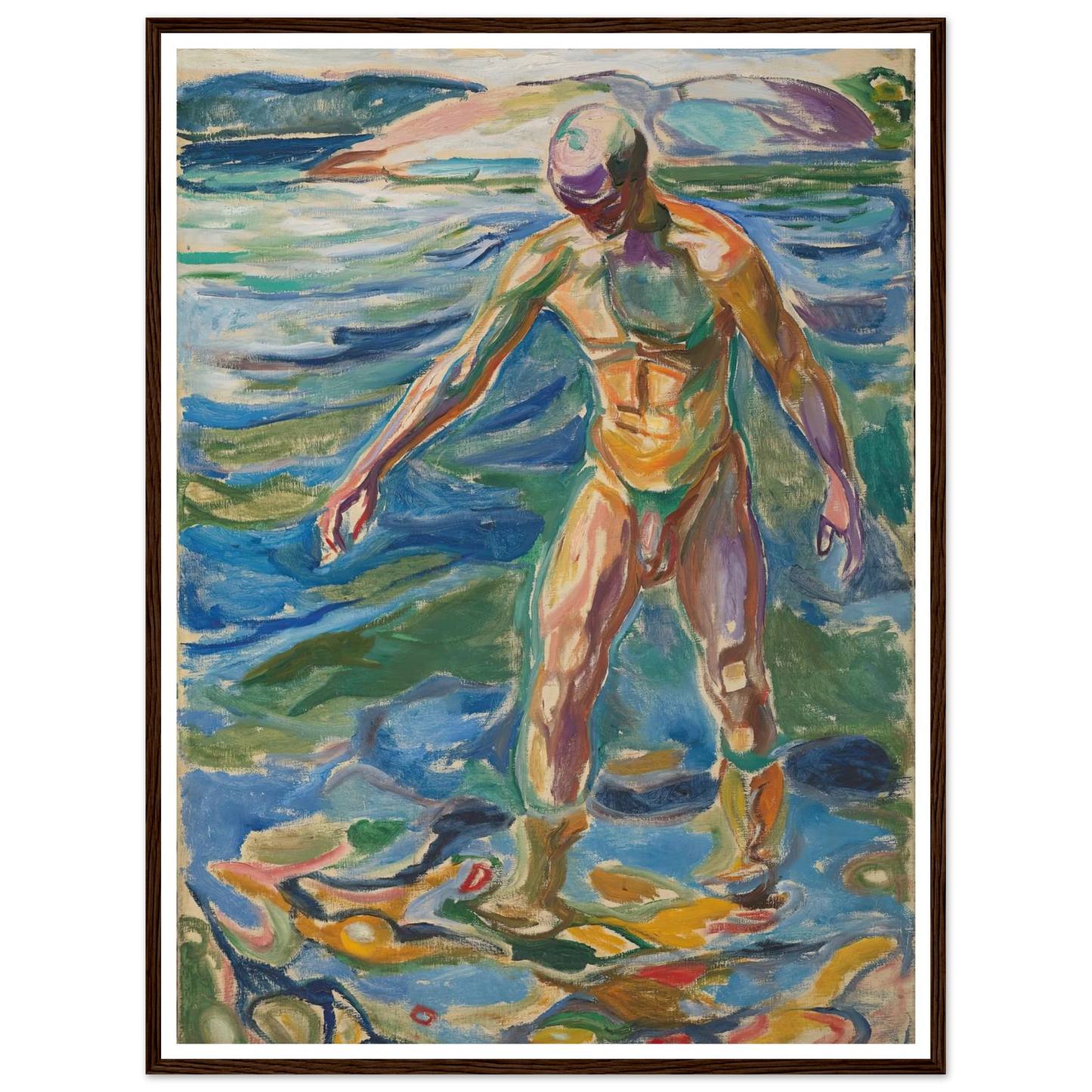 Bathing Man (1918) Art Print | Edvard Munch - Framed Poster - 30x40 cm / 12x16″ - Black frame
