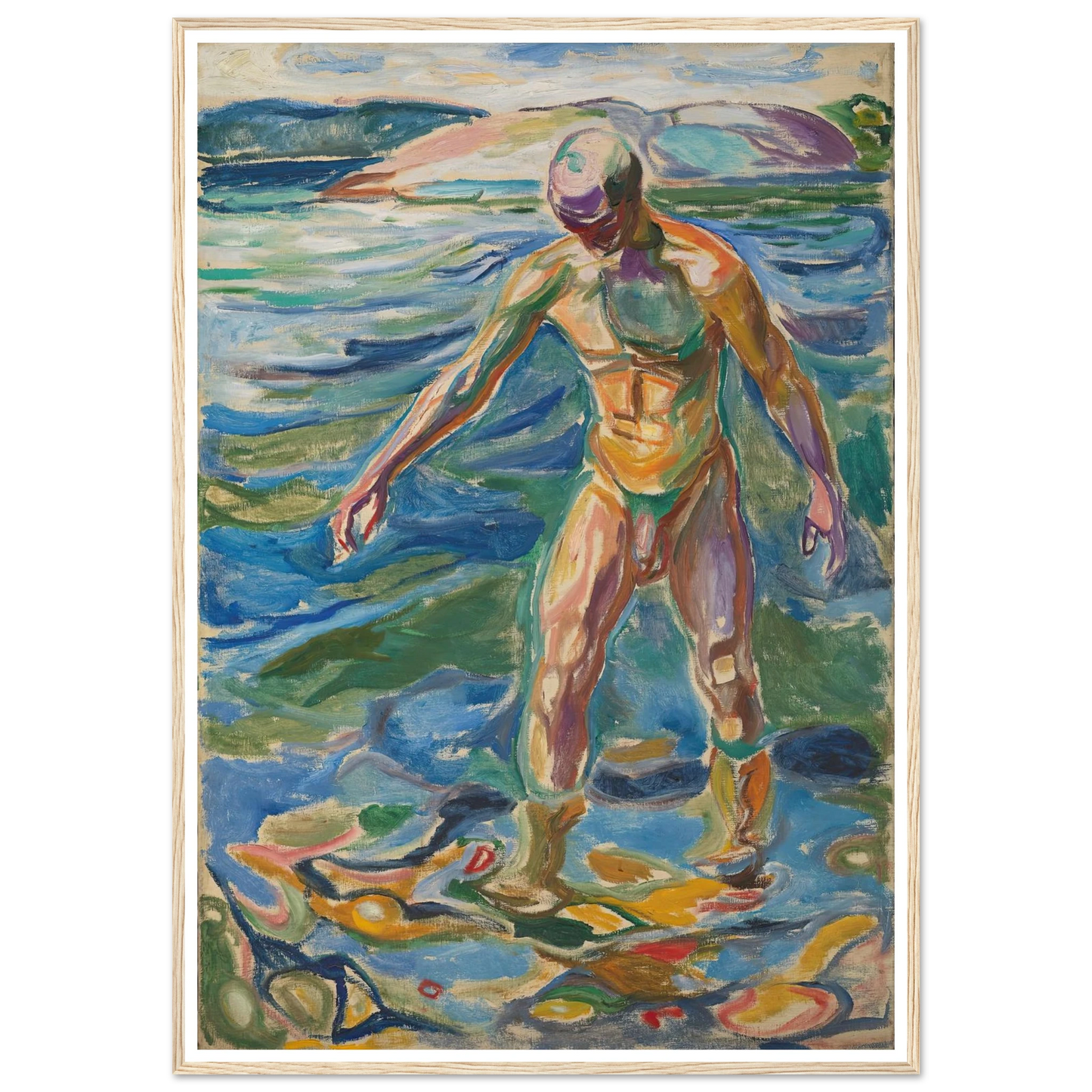 Bathing Man (1918) Art Print | Edvard Munch - Framed Poster - 30x40 cm / 12x16″ - Black frame