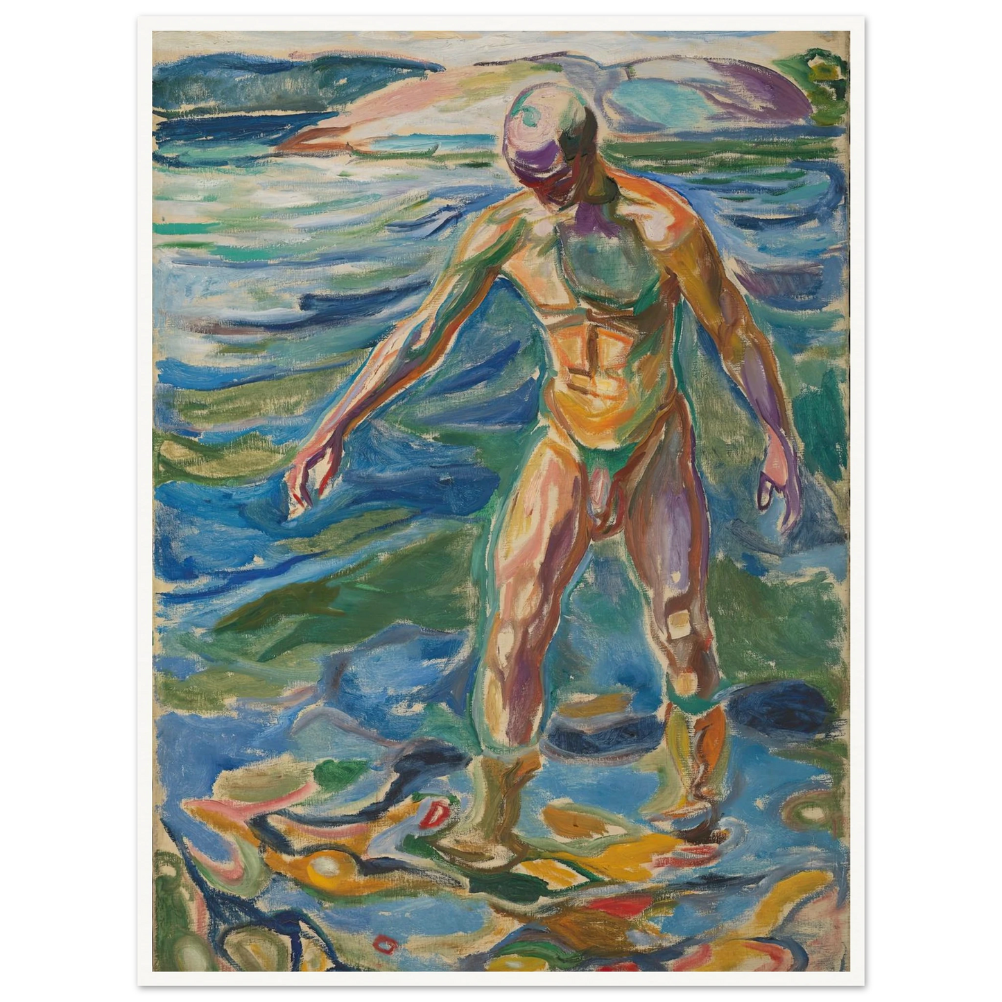 Bathing Man (1918) Art Print | Edvard Munch - Framed Poster - 30x40 cm / 12x16″ - Black frame