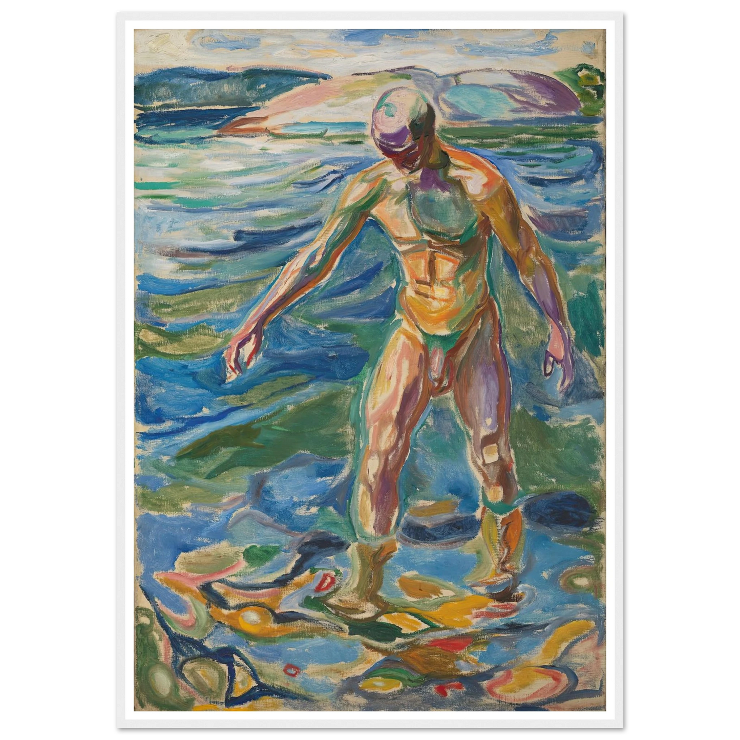 Bathing Man (1918) Art Print | Edvard Munch - Framed Poster - 30x40 cm / 12x16″ - Black frame
