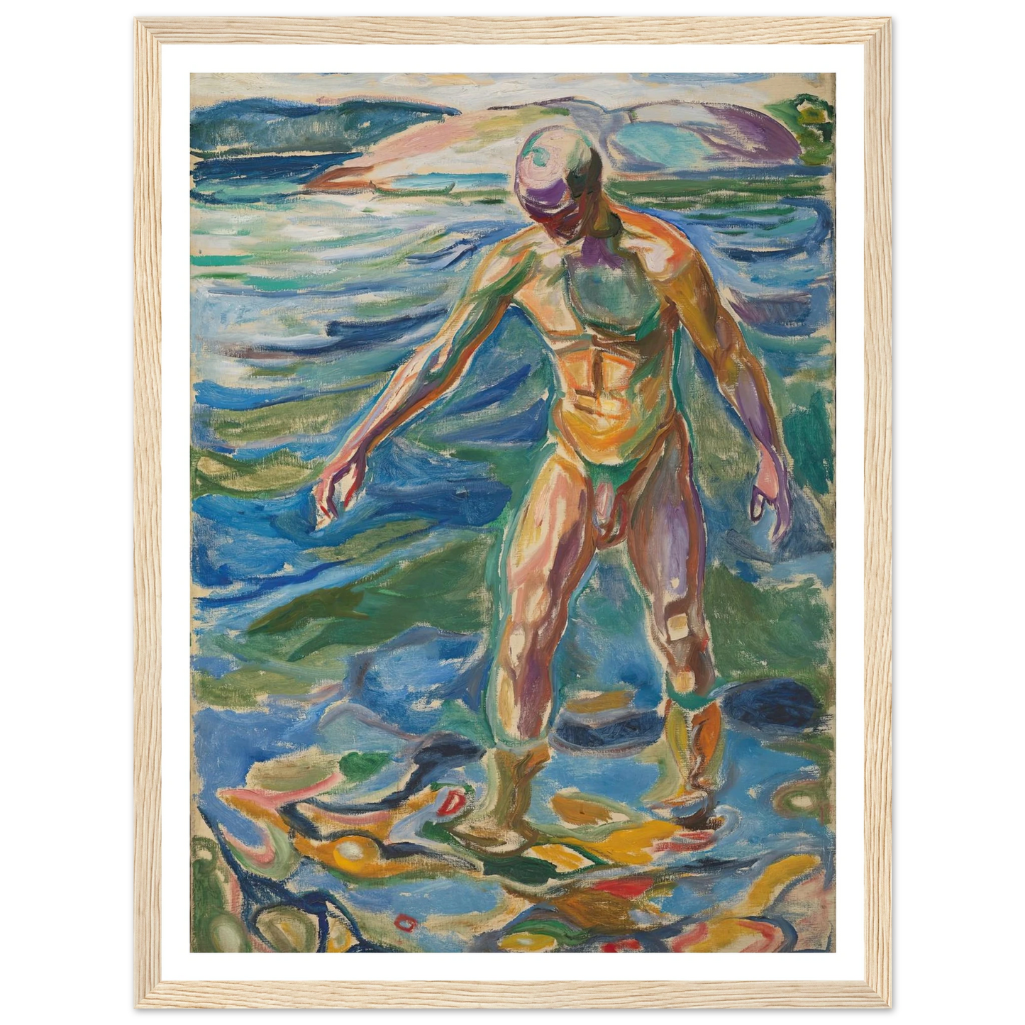 Bathing Man (1918) Art Print | Edvard Munch - Framed Poster - 30x40 cm / 12x16″ - Black frame