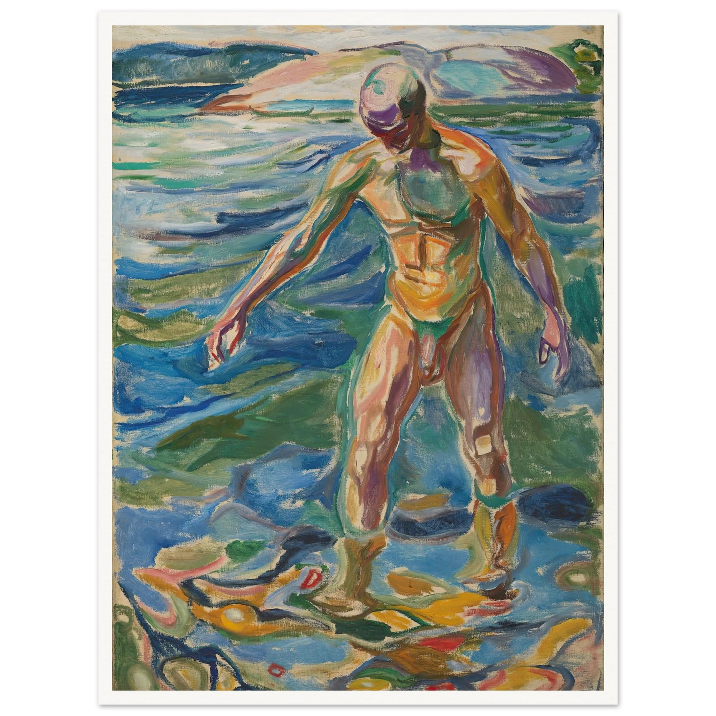 Bathing Man (1918) Art Print | Edvard Munch - Framed Poster - 30x40 cm / 12x16″ - Black frame
