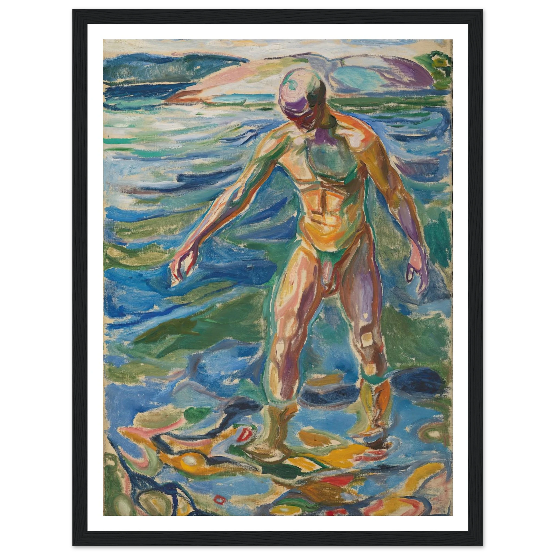 Bathing Man (1918) Art Print | Edvard Munch - Framed Poster - 30x40 cm / 12x16″ - Black frame