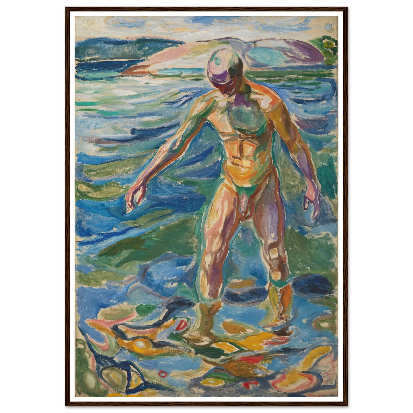 Bathing Man (1918) Art Print | Edvard Munch - Framed Poster - 30x40 cm / 12x16″ - Black frame