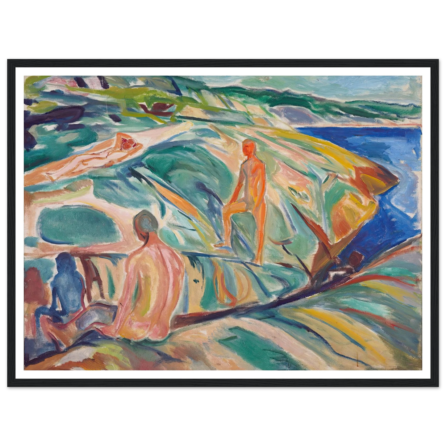 Bathing Men on Rocks (1915) Art Print | Edvard Munch - Framed Poster - 30x40 cm / 12x16″ - Black frame