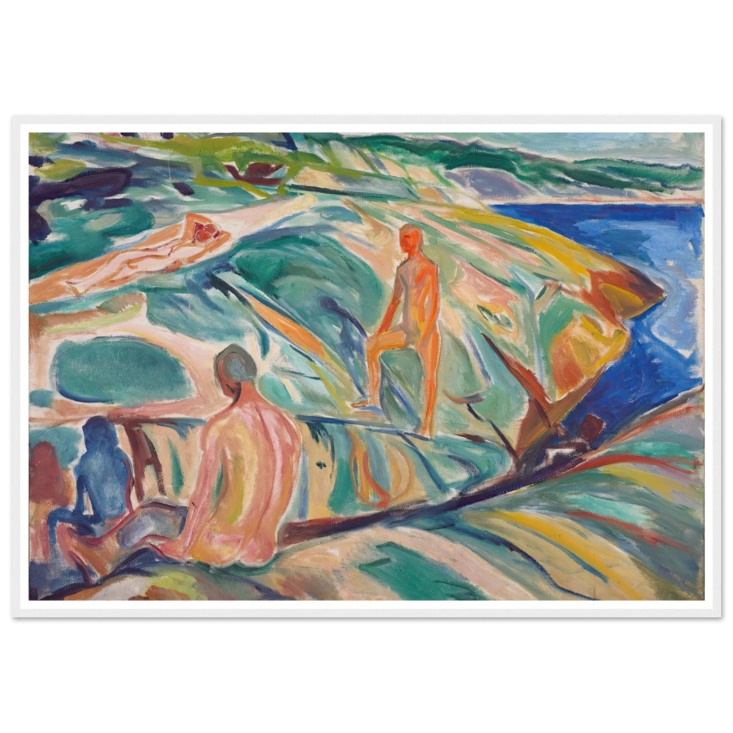 Bathing Men on Rocks (1915) Art Print | Edvard Munch - Framed Poster - 30x40 cm / 12x16″ - Black frame