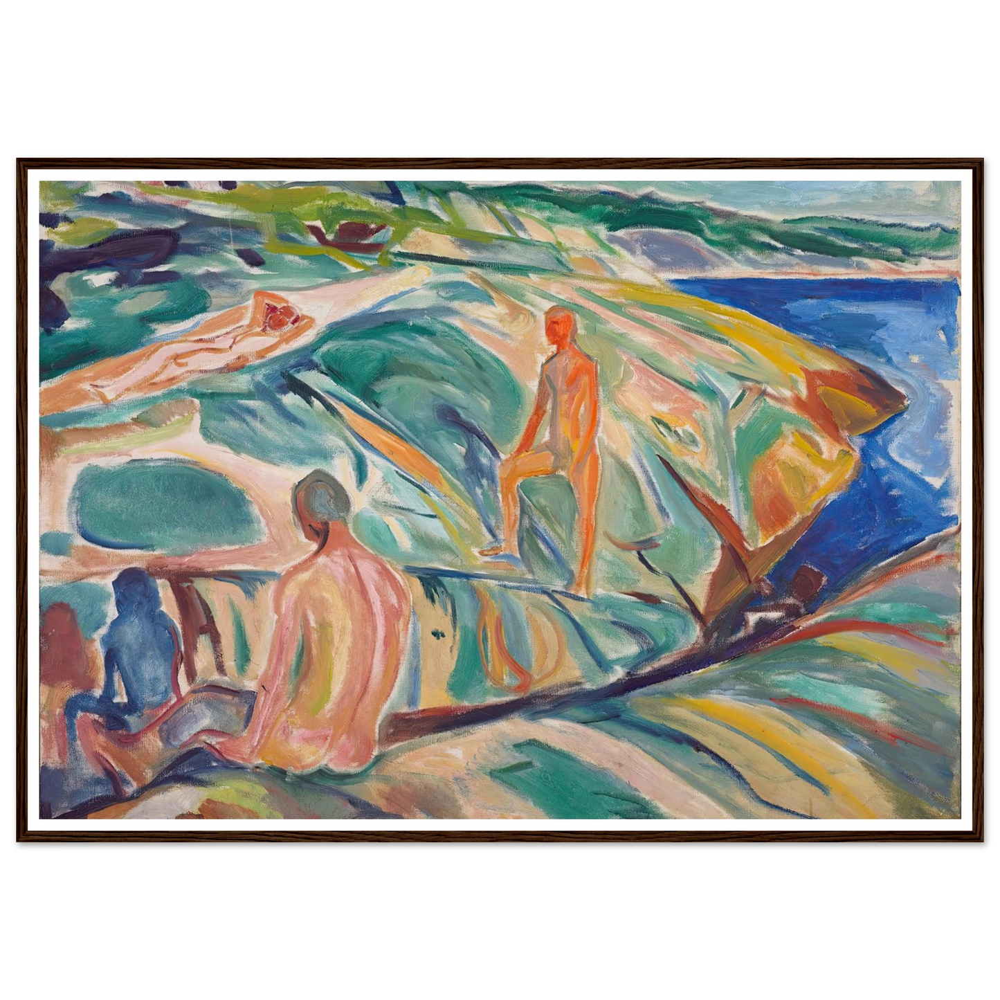 Bathing Men on Rocks (1915) Art Print | Edvard Munch - Framed Poster - 30x40 cm / 12x16″ - Black frame