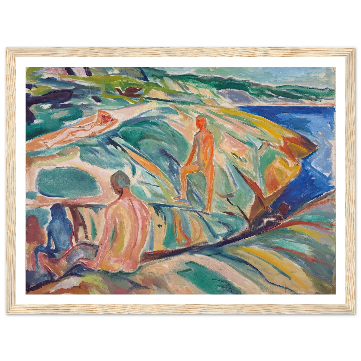 Bathing Men on Rocks (1915) Art Print | Edvard Munch - Framed Poster - 30x40 cm / 12x16″ - Black frame