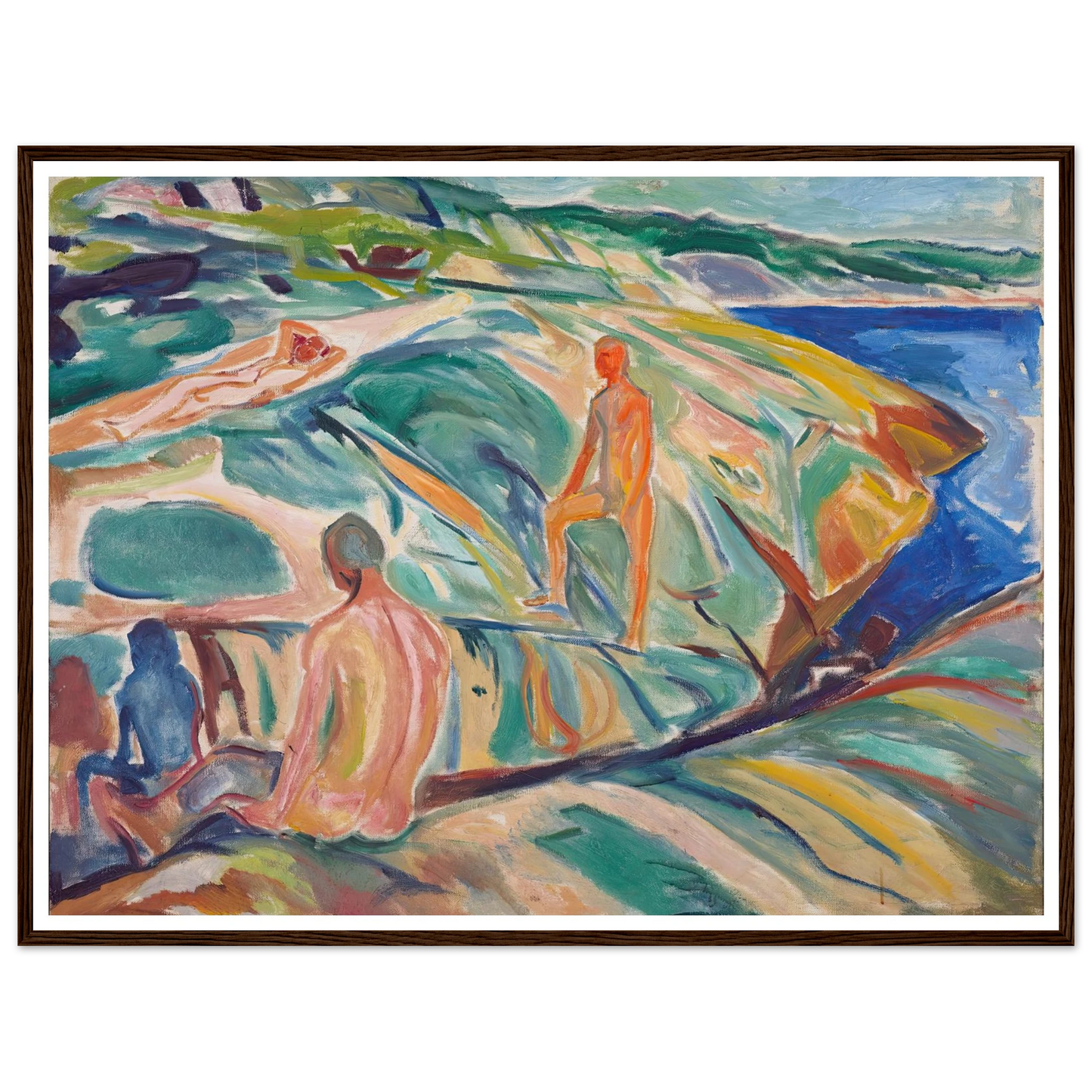 Bathing Men on Rocks (1915) Art Print | Edvard Munch - Framed Poster - 30x40 cm / 12x16″ - Black frame