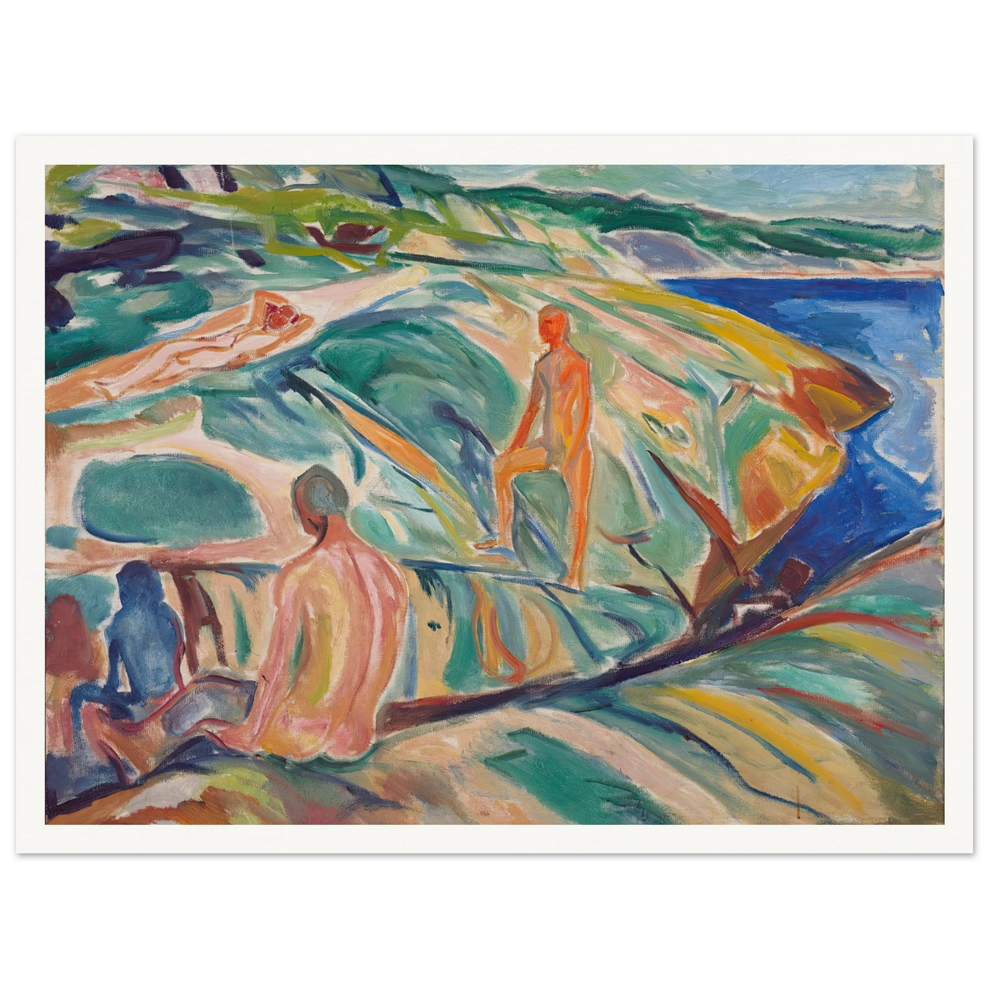 Bathing Men on Rocks (1915) Art Print | Edvard Munch - Framed Poster - 30x40 cm / 12x16″ - Black frame