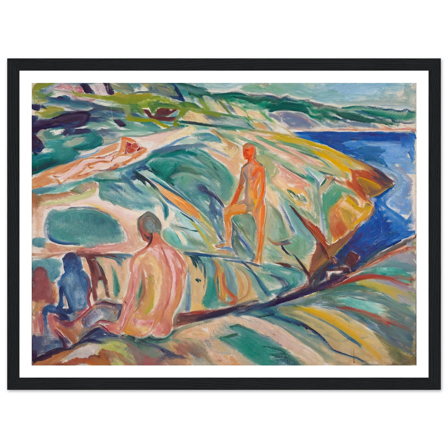 Bathing Men on Rocks (1915) Art Print | Edvard Munch - Framed Poster - 30x40 cm / 12x16″ - Black frame
