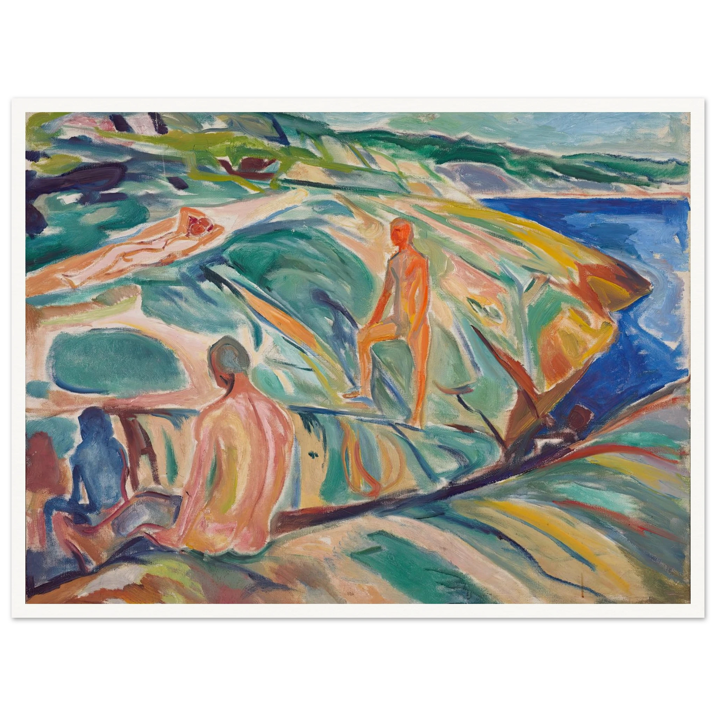 Bathing Men on Rocks (1915) Art Print | Edvard Munch - Framed Poster - 30x40 cm / 12x16″ - Black frame