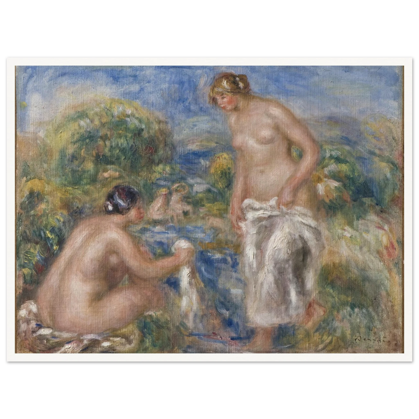 Bathing Women Art Print | Pierre Auguste Renoir - Framed Poster - 30x40 cm / 12x16″ - Black frame