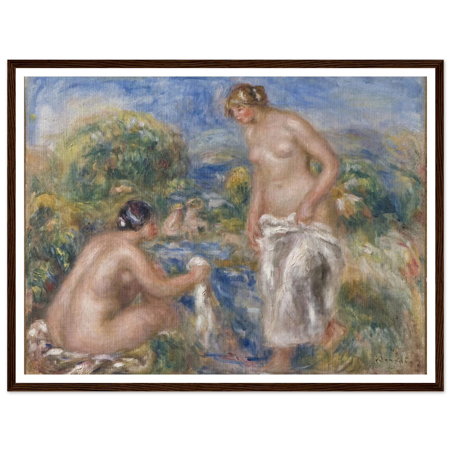 Bathing Women Art Print | Pierre Auguste Renoir - Framed Poster - 30x40 cm / 12x16″ - Black frame